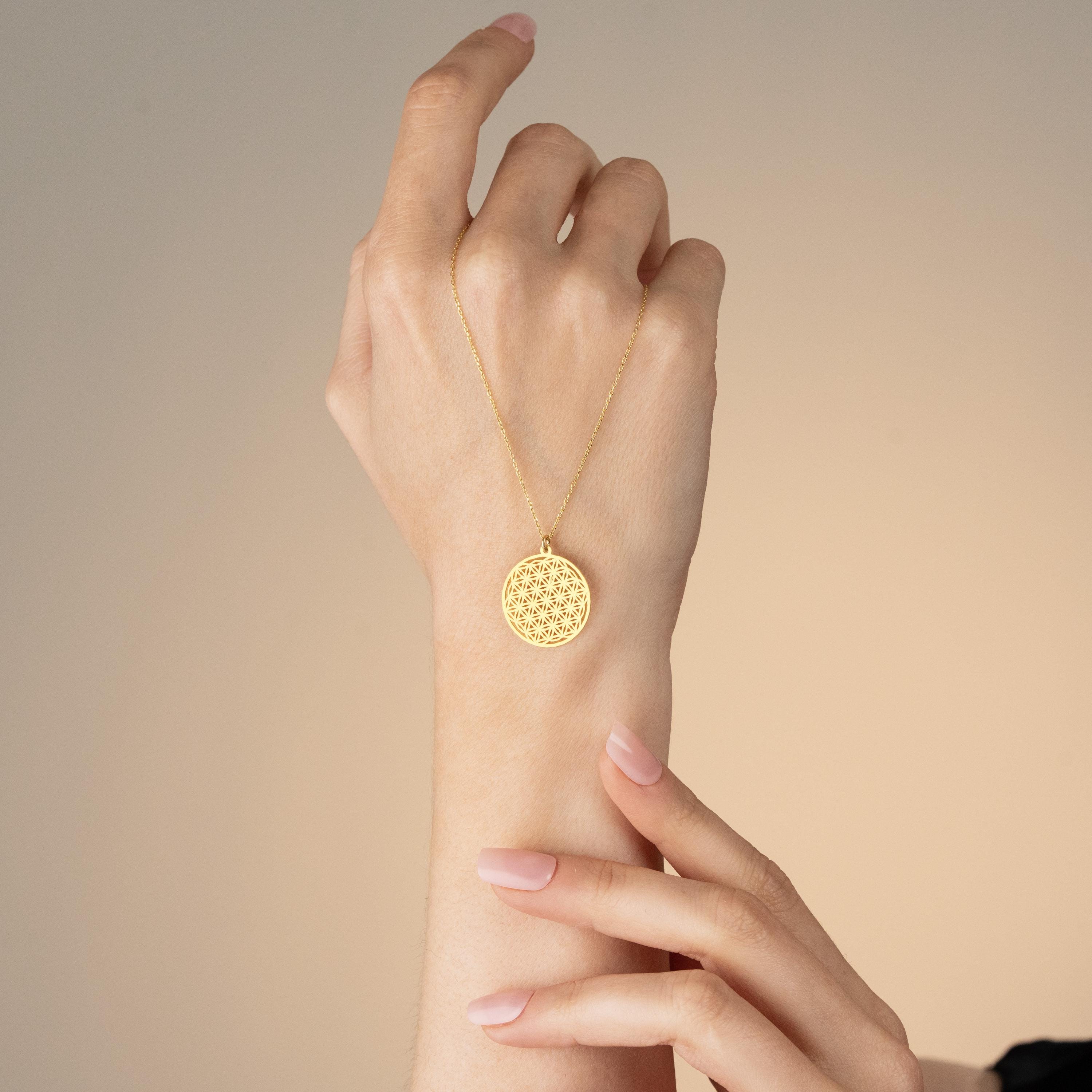 Gold Flower Of Life Medallion Necklace, Sacred Geometry Pendant