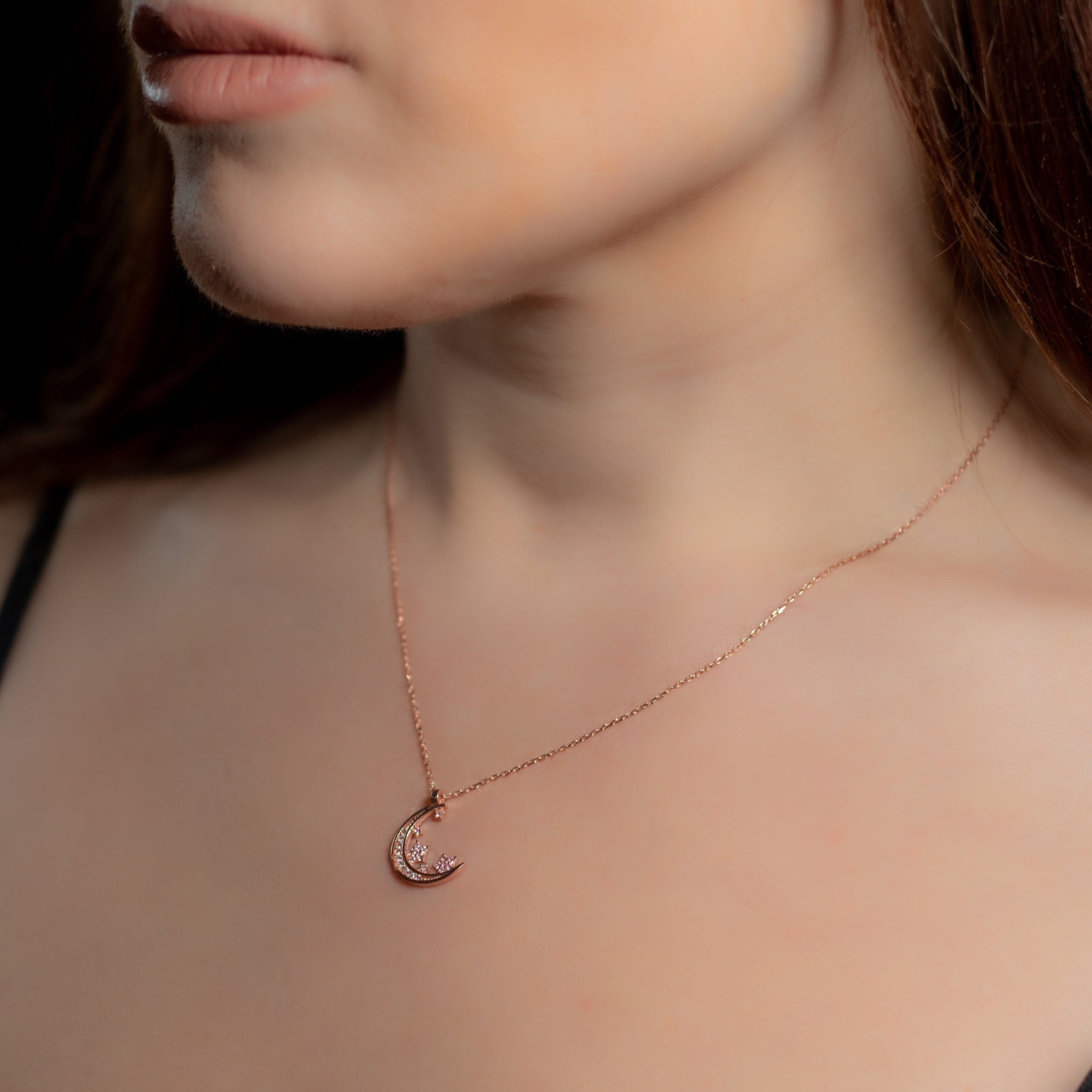 Sterling Silver Moon And Stars Pendant Necklace For Women - Celestial Moon Necklace Jewelry - Zirconia Crescent Moon Pendant Necklace