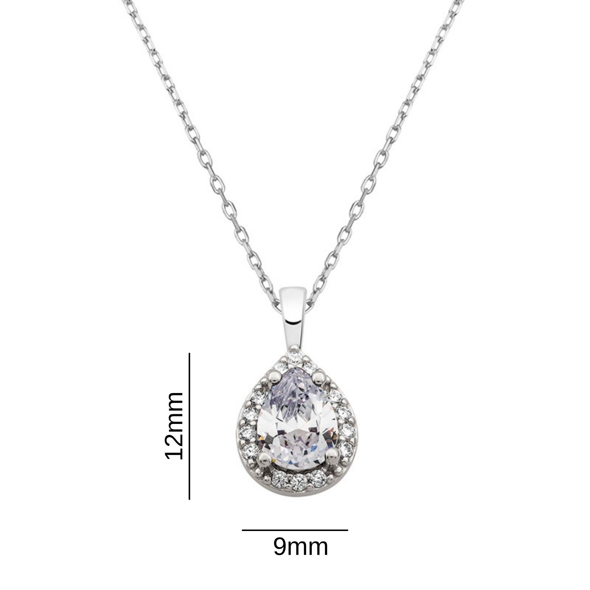 Romantic Tear Drop Necklace, Sterlin Silver Bridal Pendant Necklace , White Zircon Drop Jewelry, Cubic Cut Gemstones ,