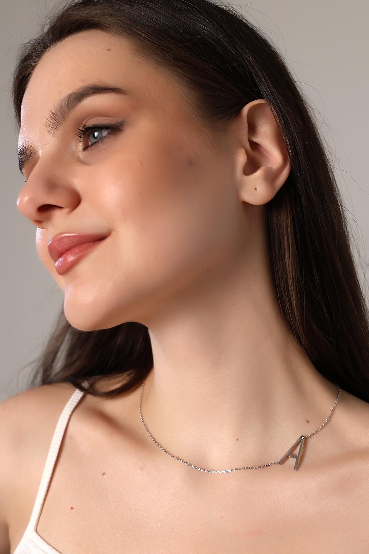 Sideways Initial Necklace, Custom Side Letter Necklace, Personalized Alphabet Pendant, Asymmetrical Initial Necklace, Chic Personalized Gift