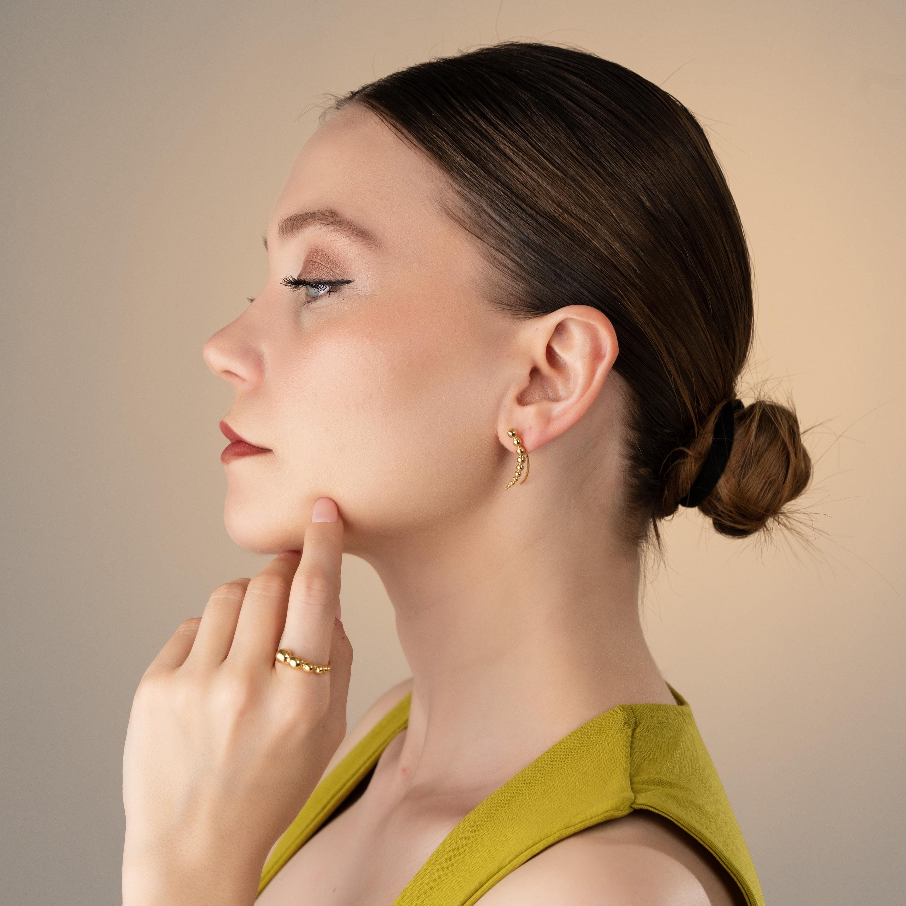 Sculptural Bead Cluster Jewelry Set , Bold Curved Earrings With Matching Ring , Elegant Bubble Jewelry Set , Unique Ring And Earring Design