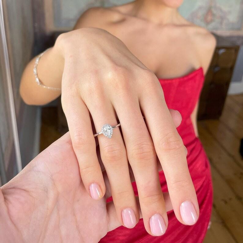 Dainty Zirconia Frame Teardrop Ring - Sapphire , Emerald And Crystal Gemstone Ring - Elegant Sparkling Ring - Halo Teardrop Ring