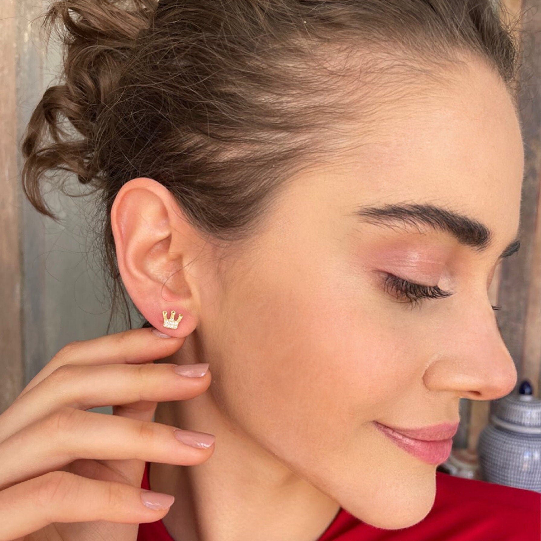 Elegant Crown Earrings - Cz Gold Plated Crown Stud Earrings - Minimalist Sterling Silver Jewelry - Princess Gift
