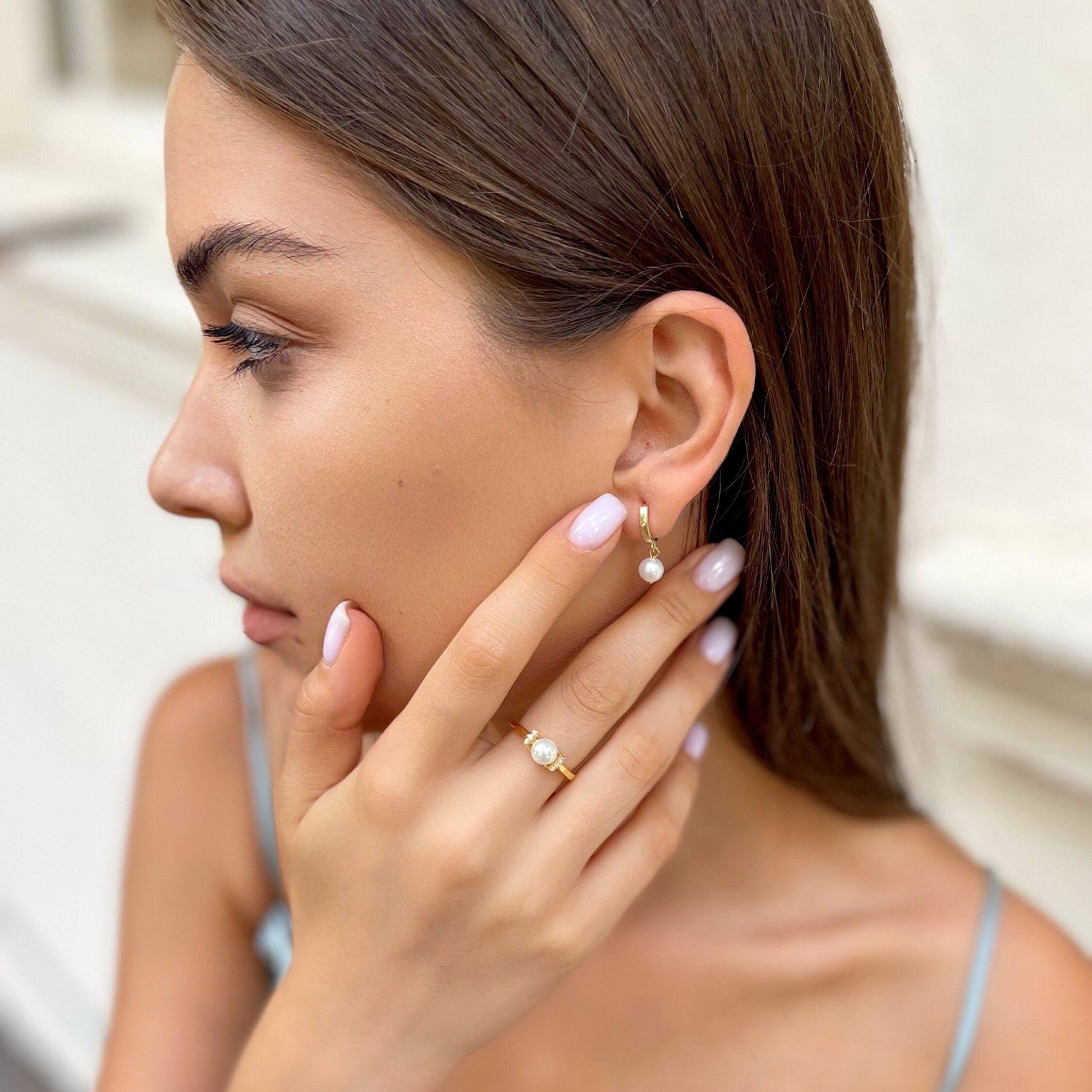 Romantic Pearl Hoop Earrings - Bridal Pearl Earrings - Handmade Gold Color Pearl Earrings- Pearl Drop Earrings Gold/rose Color For Women -