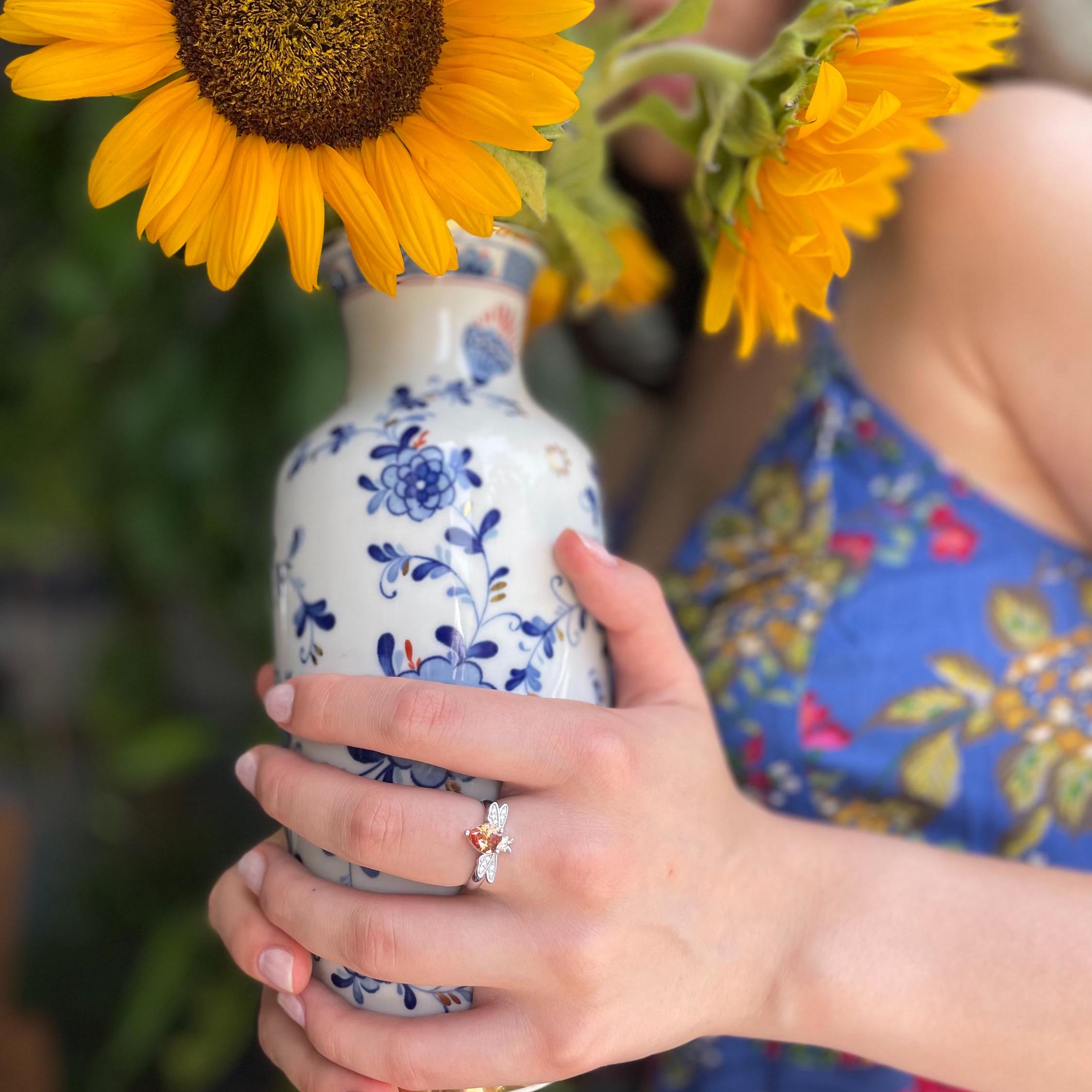 Elegant Beefancy Jewelry Set - Honeybee Inspired Necklace, Earrings And Ring Ensemble - Champagne Gemstone Stylish Honeybee Trio Set
