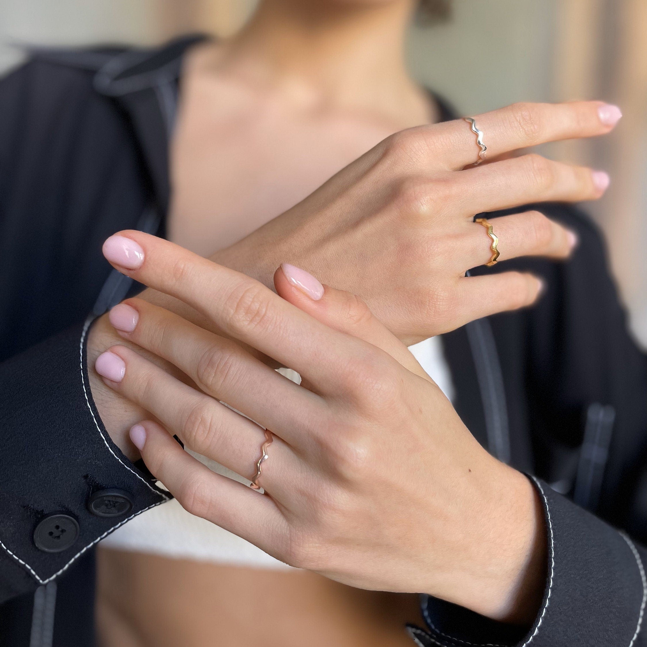 Simple And Elegant Zigzag Ring - Silver, Gold, Rose Gold Zigzag Ring - 925 Sterling Silver Wave Stackable Ring -