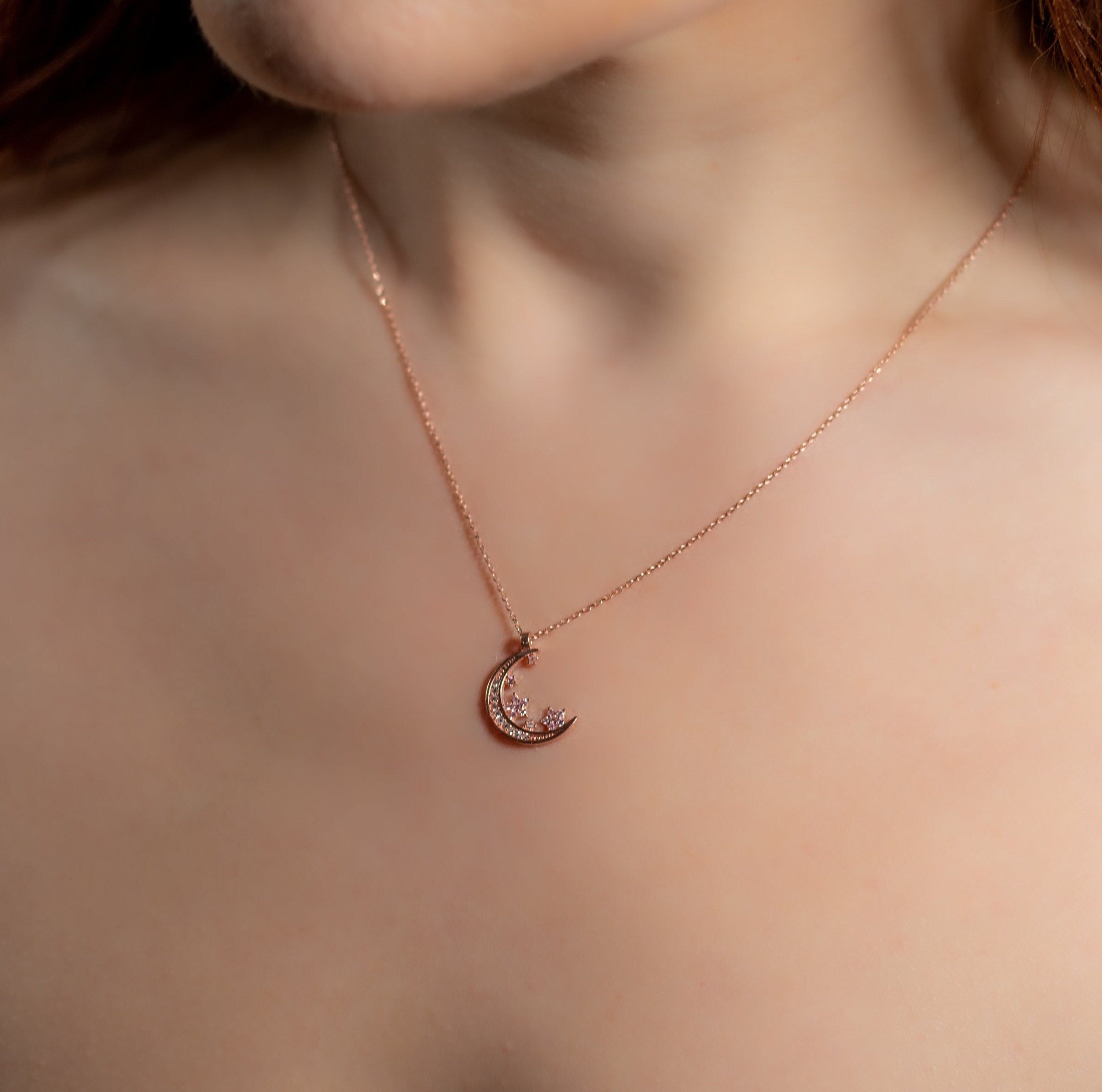 Sterling Silver Moon And Stars Pendant Necklace For Women - Celestial Moon Necklace Jewelry - Zirconia Crescent Moon Pendant Necklace