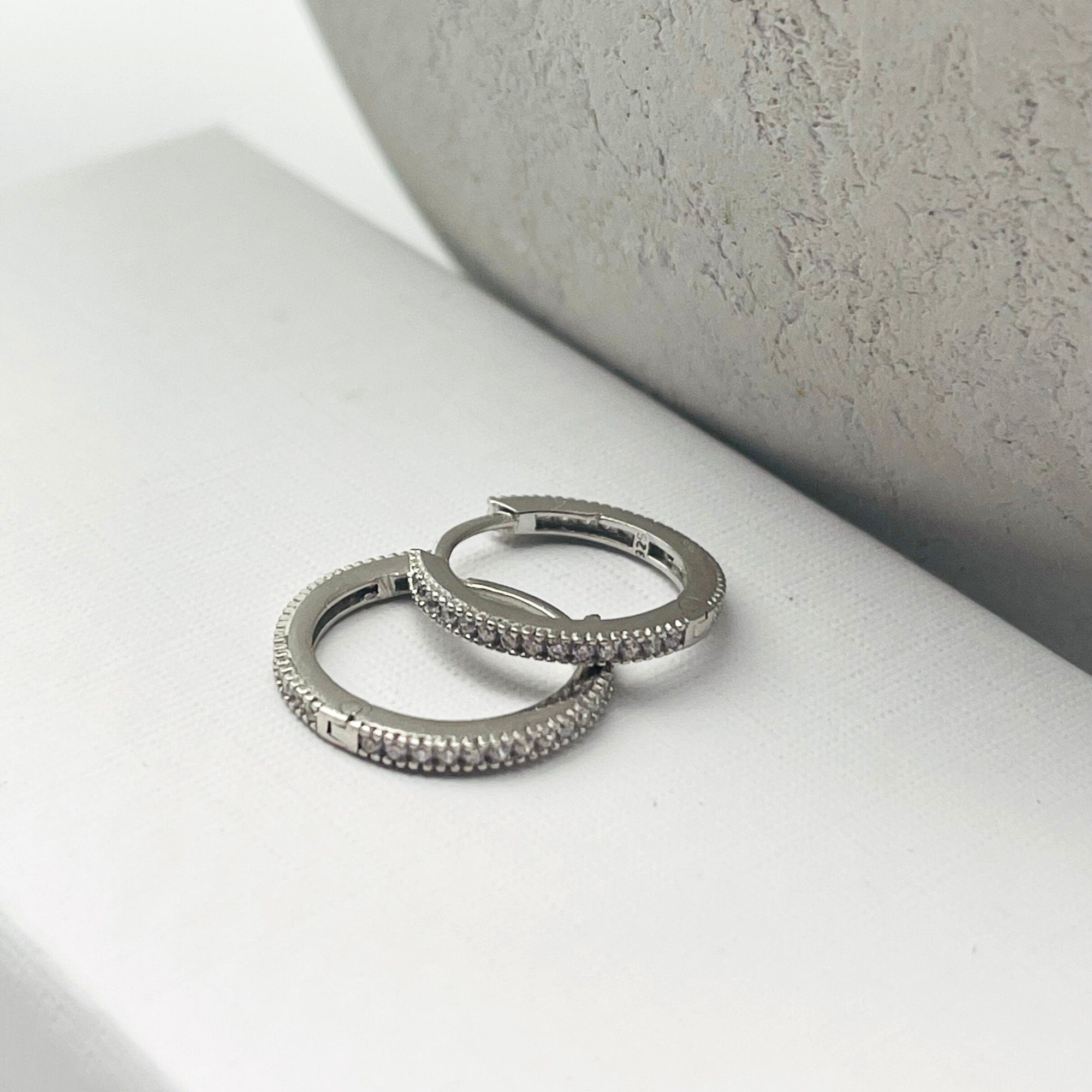 Tiny Silver Hoop Earrings - Huggie Hoop Earrings - Cartilage Hoop - Sterling Silver Cz Huggie Hoop - Tragus Hoop - Small Helix Hoop