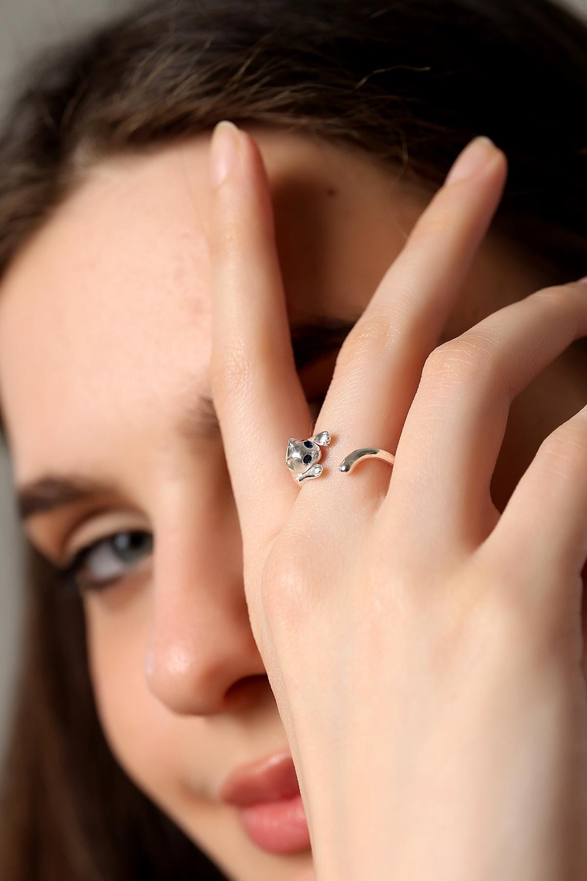 Cute Cat Wraparound Ring , Feline Silver Adjustable Ring , Kitty Hug Silver Ring , Handmade Cat Wrap Ring , Personalized Gift For Cat Lovers