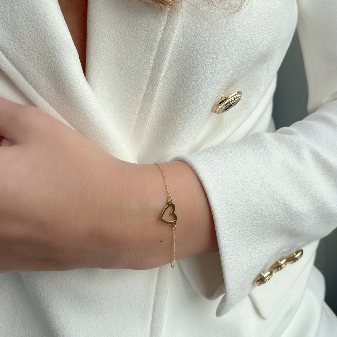 Gold Color Heart Charm Bracelet - Minimalist & Dainty Heart Jewelry - 925 Sterling Silver - Charming Heart Pendant - Romantic