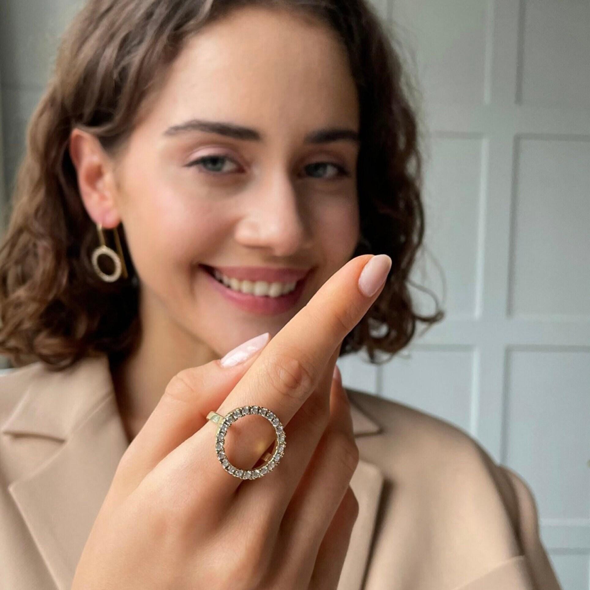 Timeless Halo Ring & Earrings Set , Cz Halo Jewelry Set , Bridal Ring And Earrings With Sparkling Zirconia , Silver And Gold Plated Options