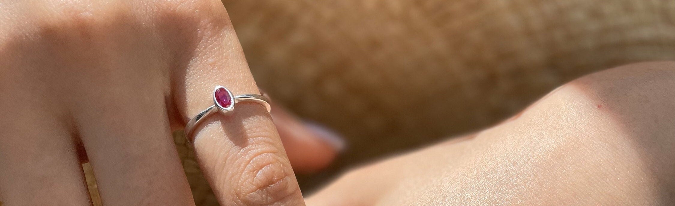 Simple & Chic Ruby Birthstone Stacking Ring - Oval Stone Silver Ring - Red Gemstone Jewelry - Dainty Promise Ring - Red Garnet Jewelry