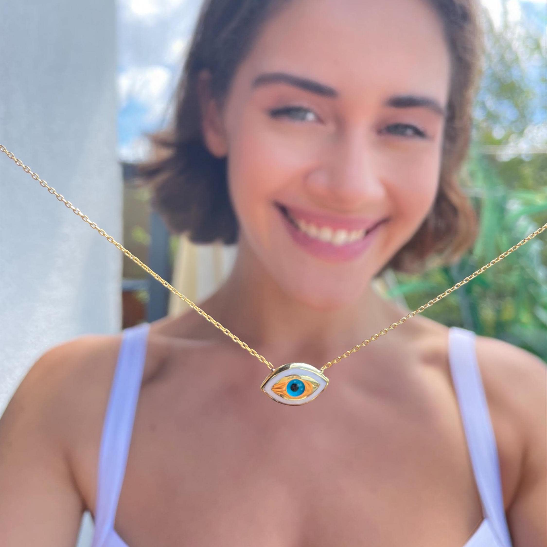 Marquise Evil Eye Protection Necklace , Evil Eye Charm Necklace For Good Luck , Symbol Of Protection , Gold And Silver Chain Options