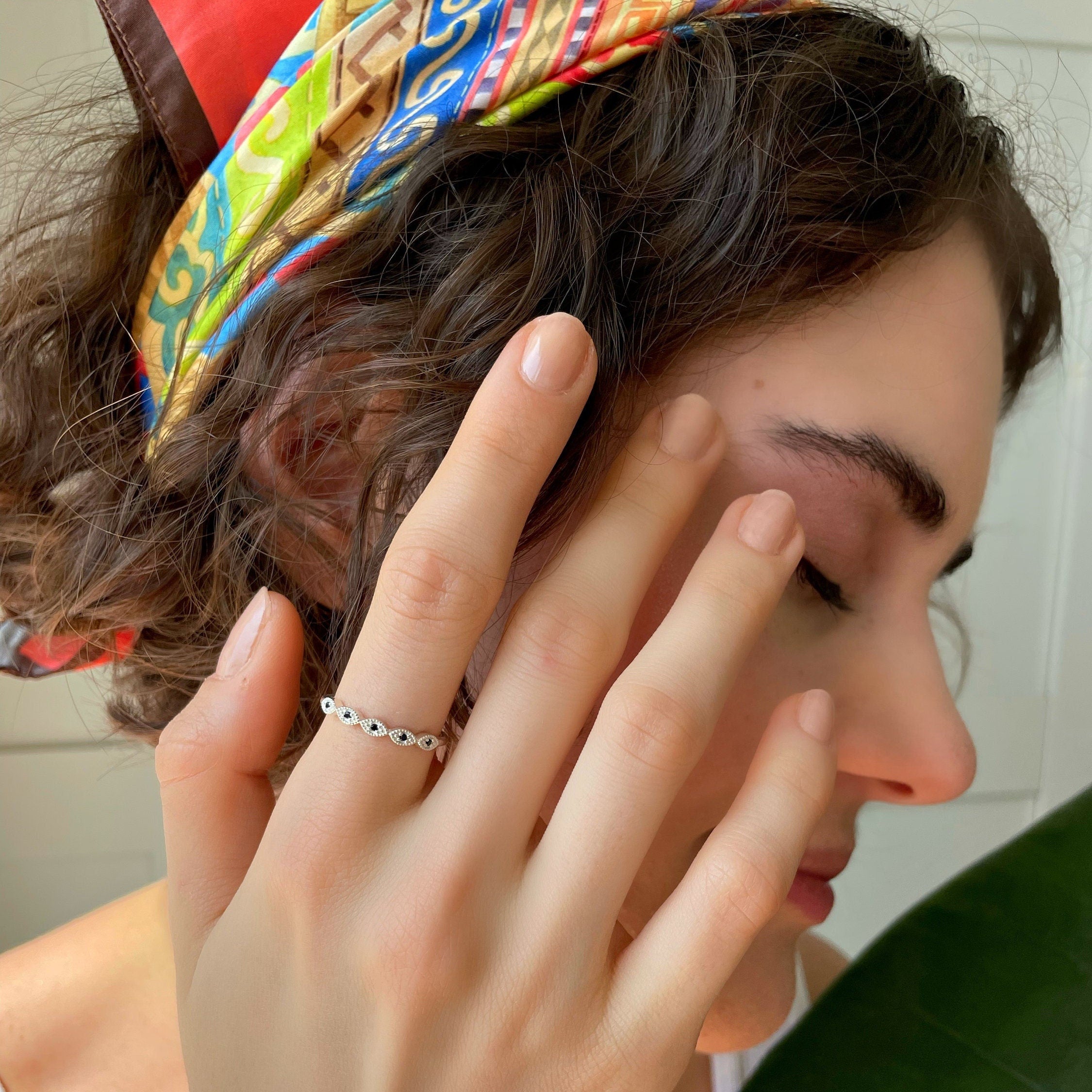 Half Eternity Art Deco Ring - Gold Color Traditional Wedding Band - Marquise Shaped Silver Jewelry - Dainty & Minimalist Jewelry For Women