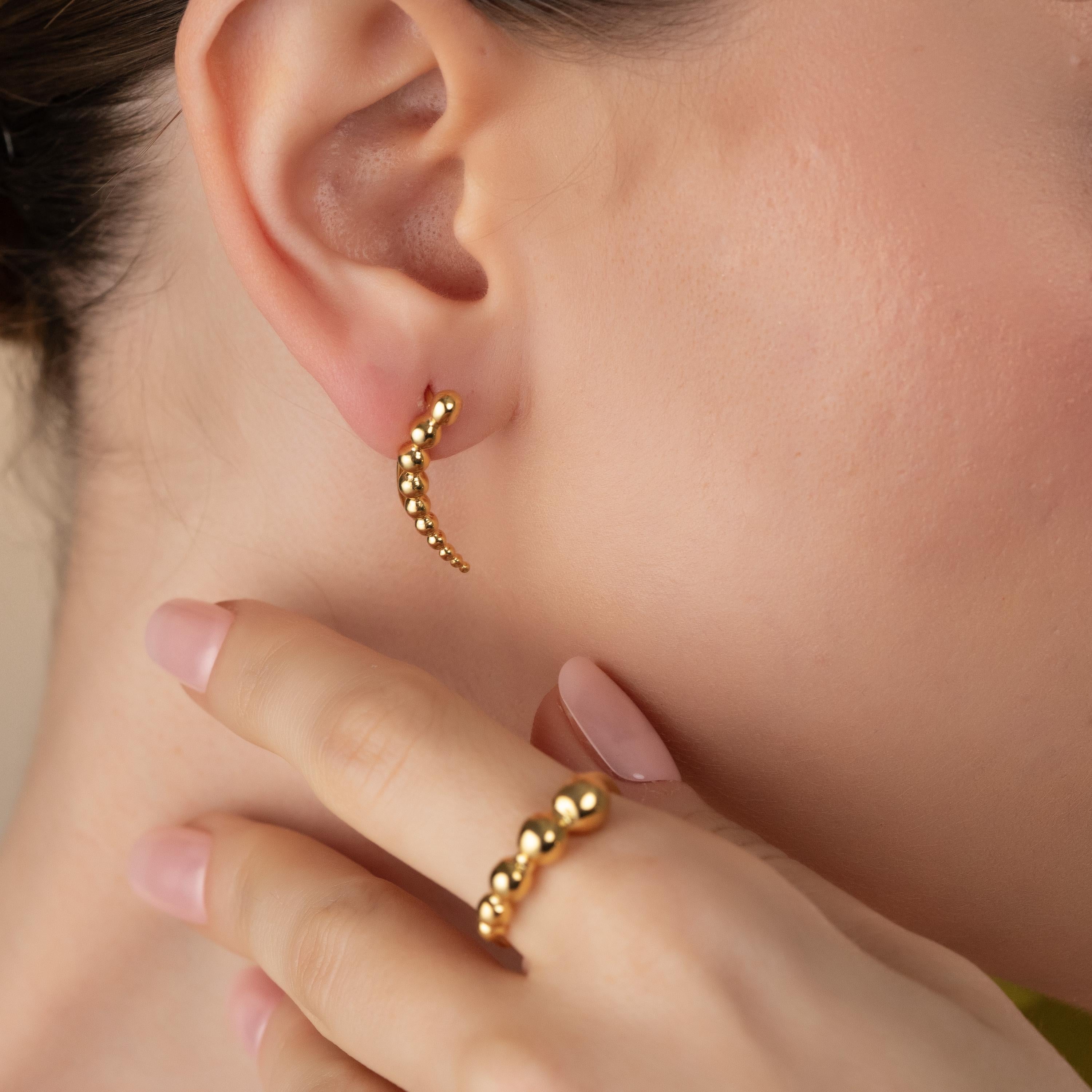 Sculptural Bead Cluster Jewelry Set , Bold Curved Earrings With Matching Ring , Elegant Bubble Jewelry Set , Unique Ring And Earring Design