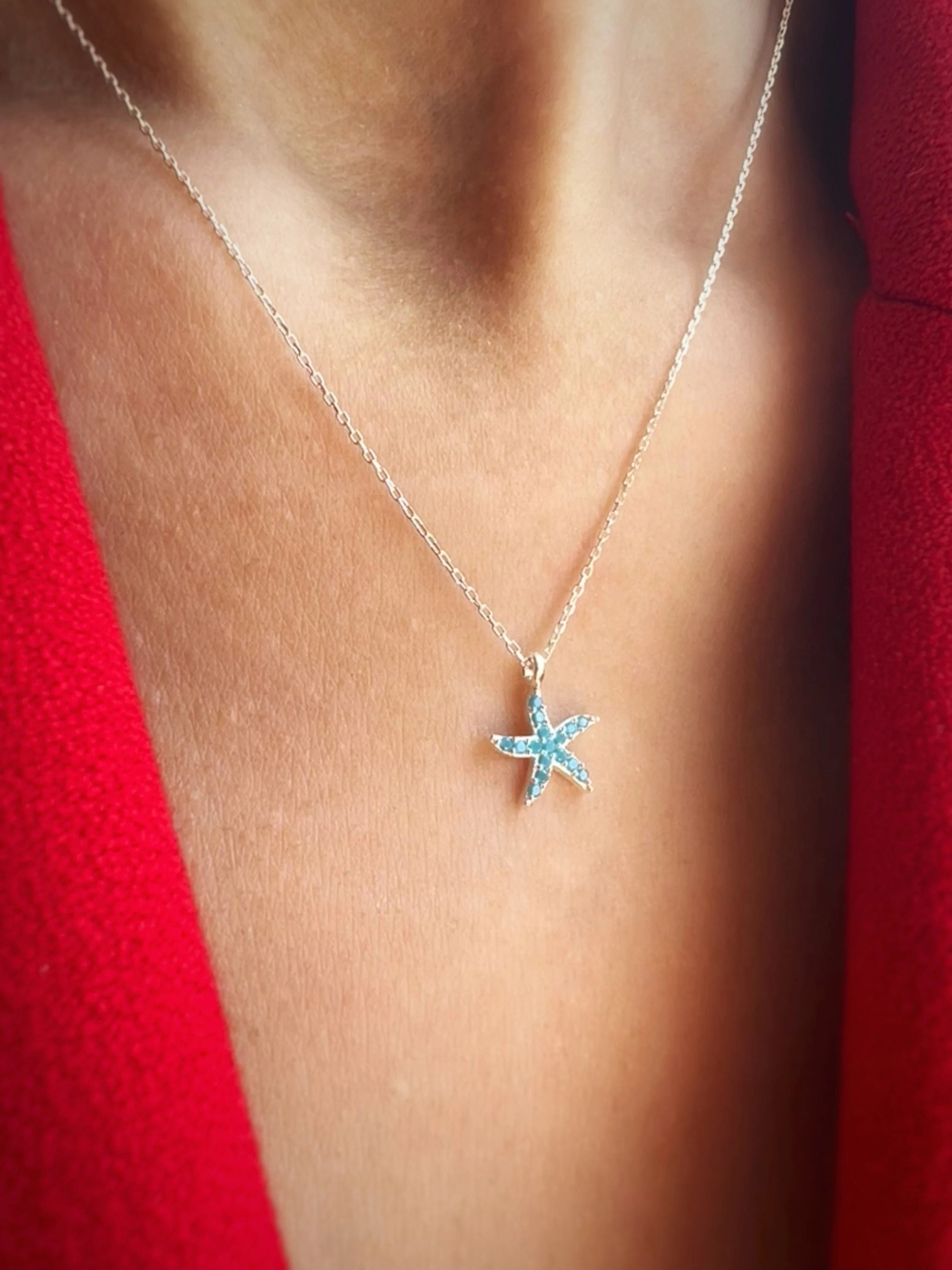 Starfish Necklace - Handcrafted Silver Starfish Pendant - Beachy Charm Jewelry - Nautical Beachwear - Seaside Summer Accessory