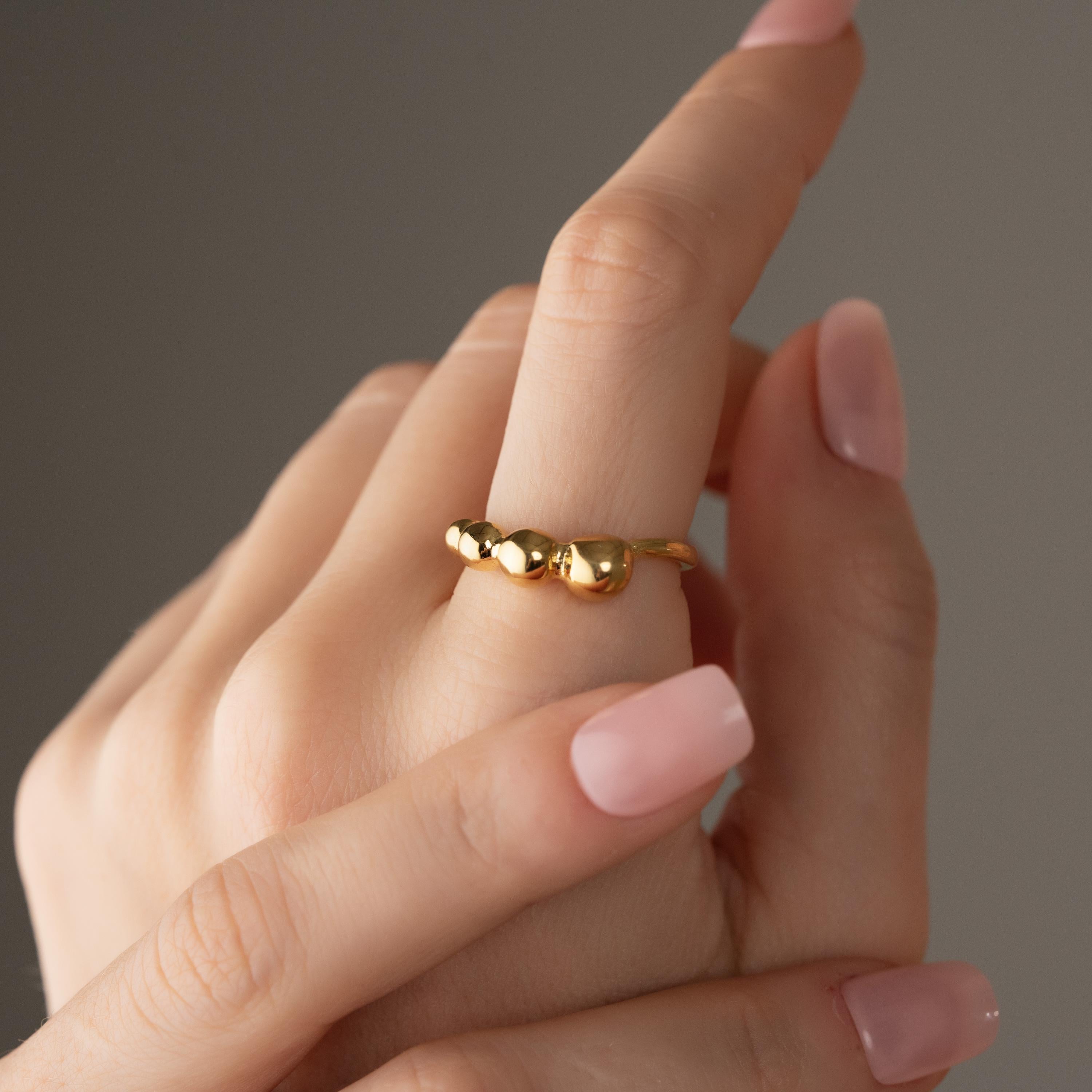 Sculptural Bead Cluster Jewelry Set , Bold Curved Earrings With Matching Ring , Elegant Bubble Jewelry Set , Unique Ring And Earring Design