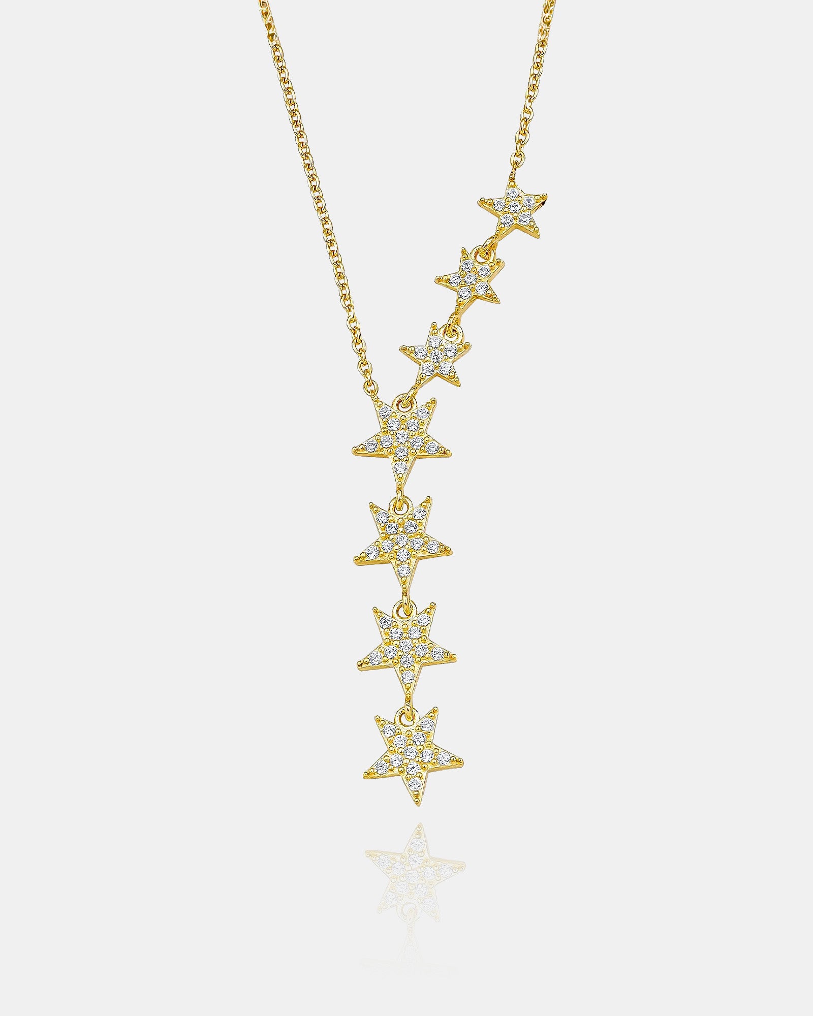 Asymmetric Y Shape Star Lariat Necklace - Drop Star Pendant - Zircon Gemstones - Silver/gold/rose Gold Chain -