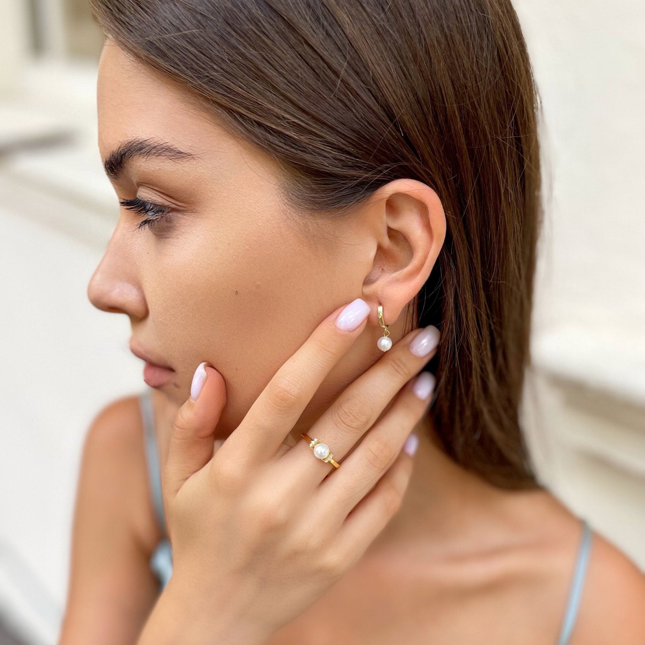 Elegant Pearl And Cubic Zirconia Ring - Gold Color Ring - Adjustable Minimalist Pearl Ring - - Gold/silver/rose Colors