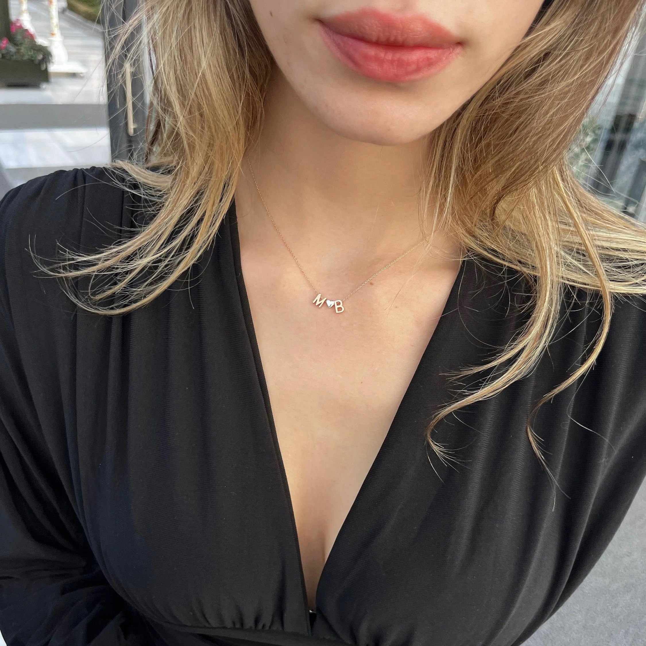 Personalized Multinitial Necklace - Sterling Silver Customized Name Necklace - Dainty Initial & Heart Pendant - Handmade Personalized Gift