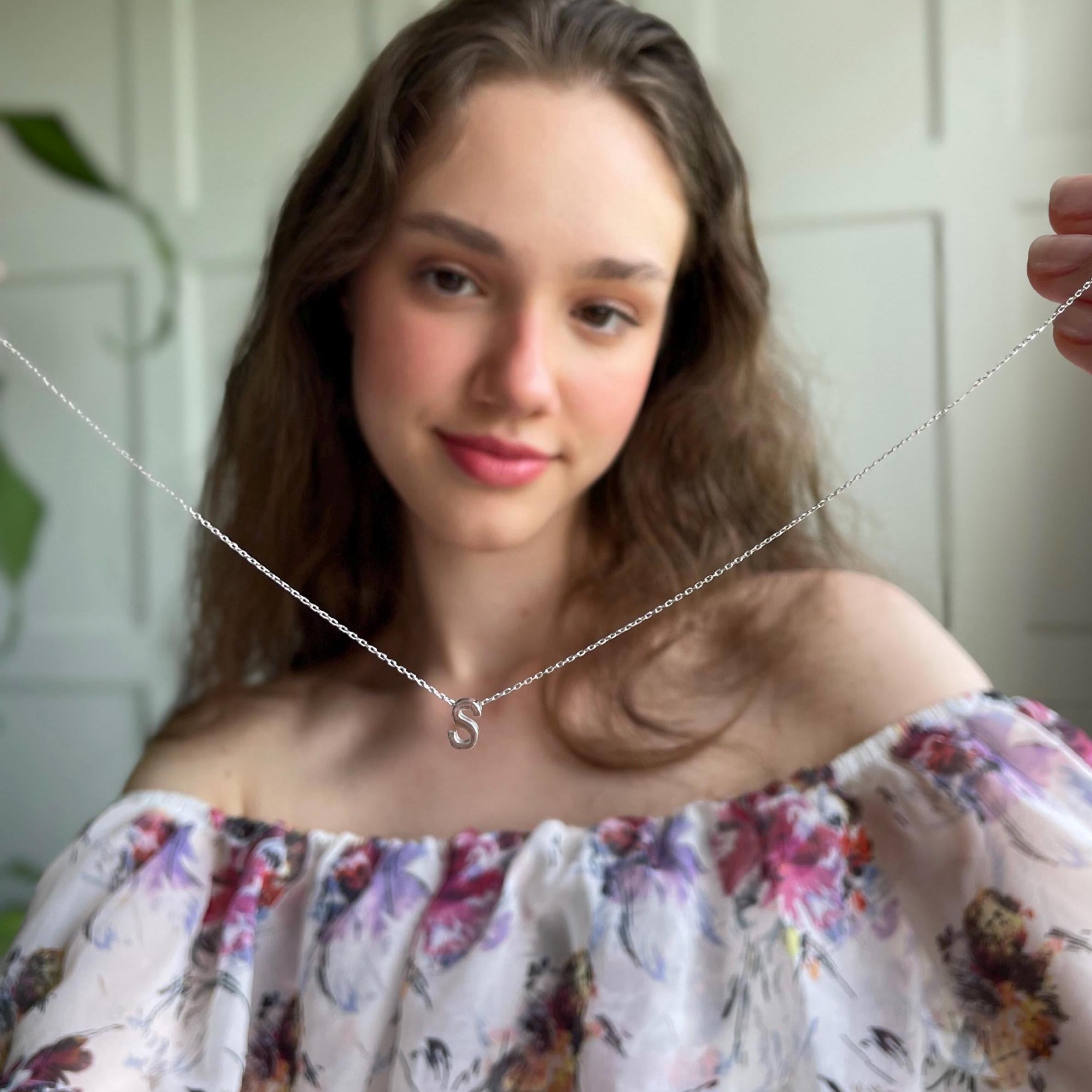 9k Solid Gold Initial Necklace - 9k Real Yellow Gold & White Gold Initial Necklace - 9k Personalized Letter Pendant - Jewelry For Women