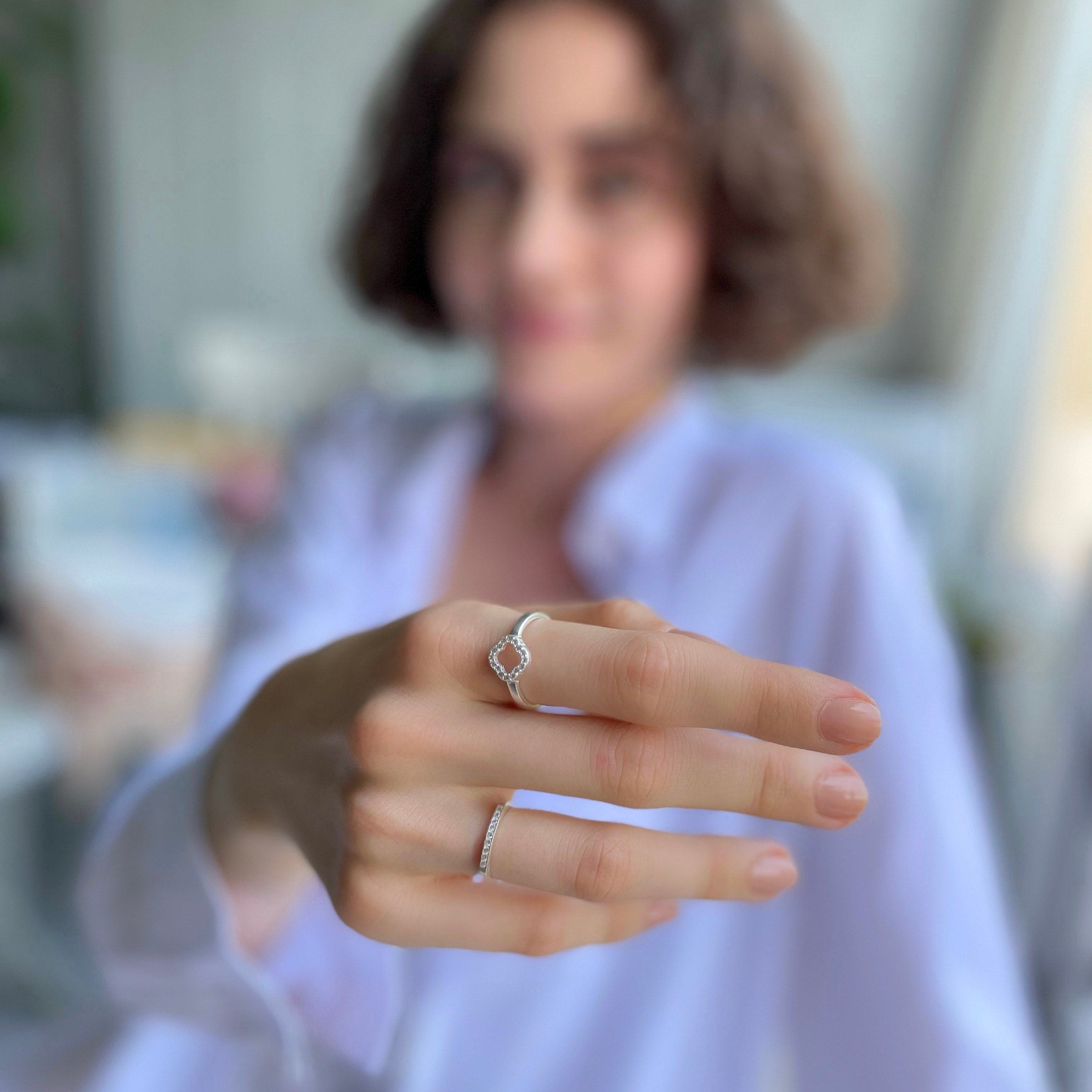 Rose Gold Signet Bar Ring With Zirconia - Minimalist Geometric Ring - Flat Top Cz Ring - Dainty Silver Jewelry For Women - Engagement Ring