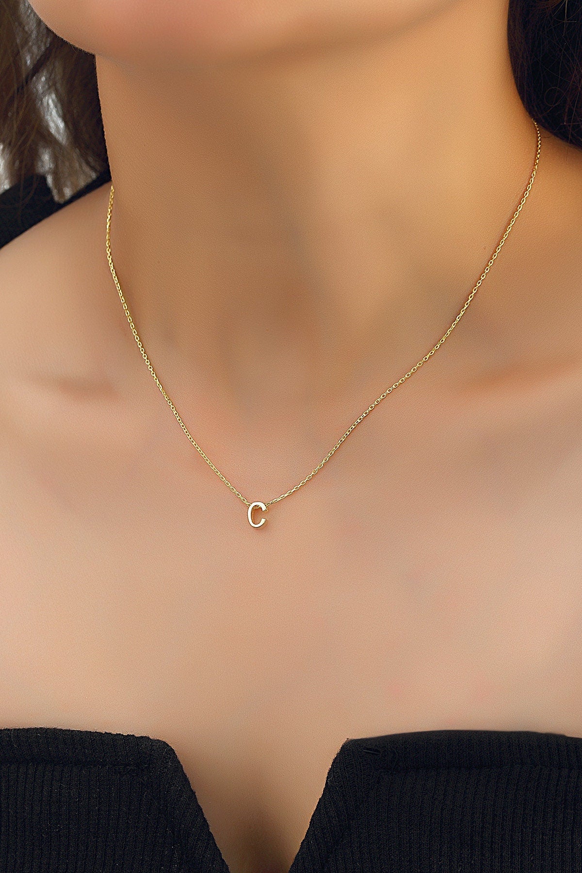 Personalized Initial Necklace, Customized Letter Necklace, Gold Color Sterling Silver Initial, Handmade Jewelry, Personalized Gift