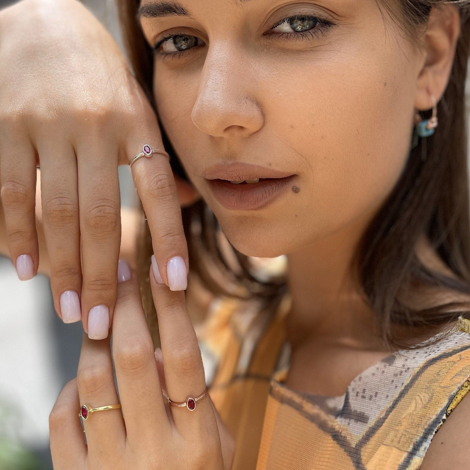Simple & Chic Ruby Birthstone Stacking Ring - Oval Stone Silver Ring - Red Gemstone Jewelry - Dainty Promise Ring - Red Garnet Jewelry
