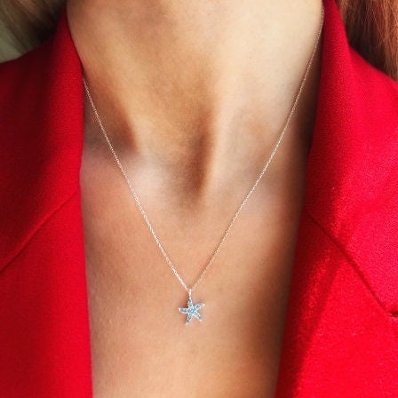 Ocean Inspired Silver Starfish Necklace - Sea Life Pendant - Boho Chic Silver Starfish Pendant - Delicate Handmade Jewelry