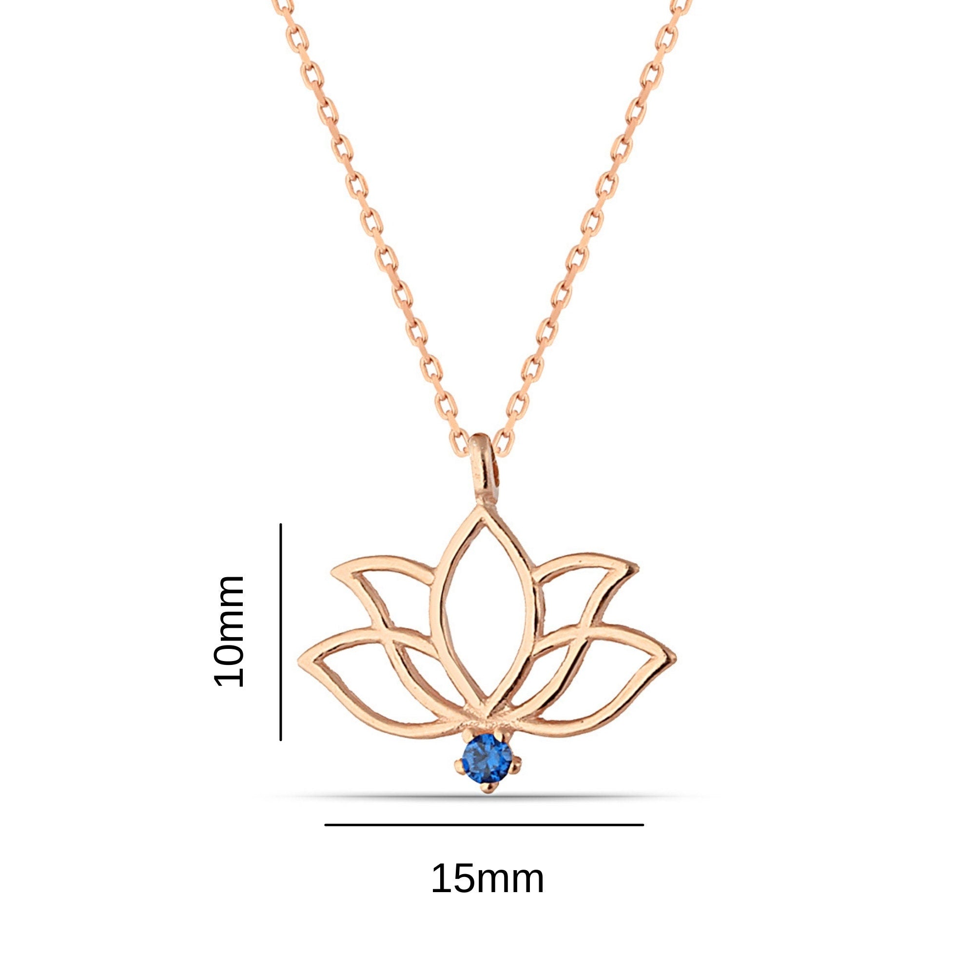 Lotus Flower Necklace, 925 Sterlin Silver Yoga Pendant, Rose Gold Zen Necklace With Tiny (2mm) Navy Gemstone, Necklace For Yogi