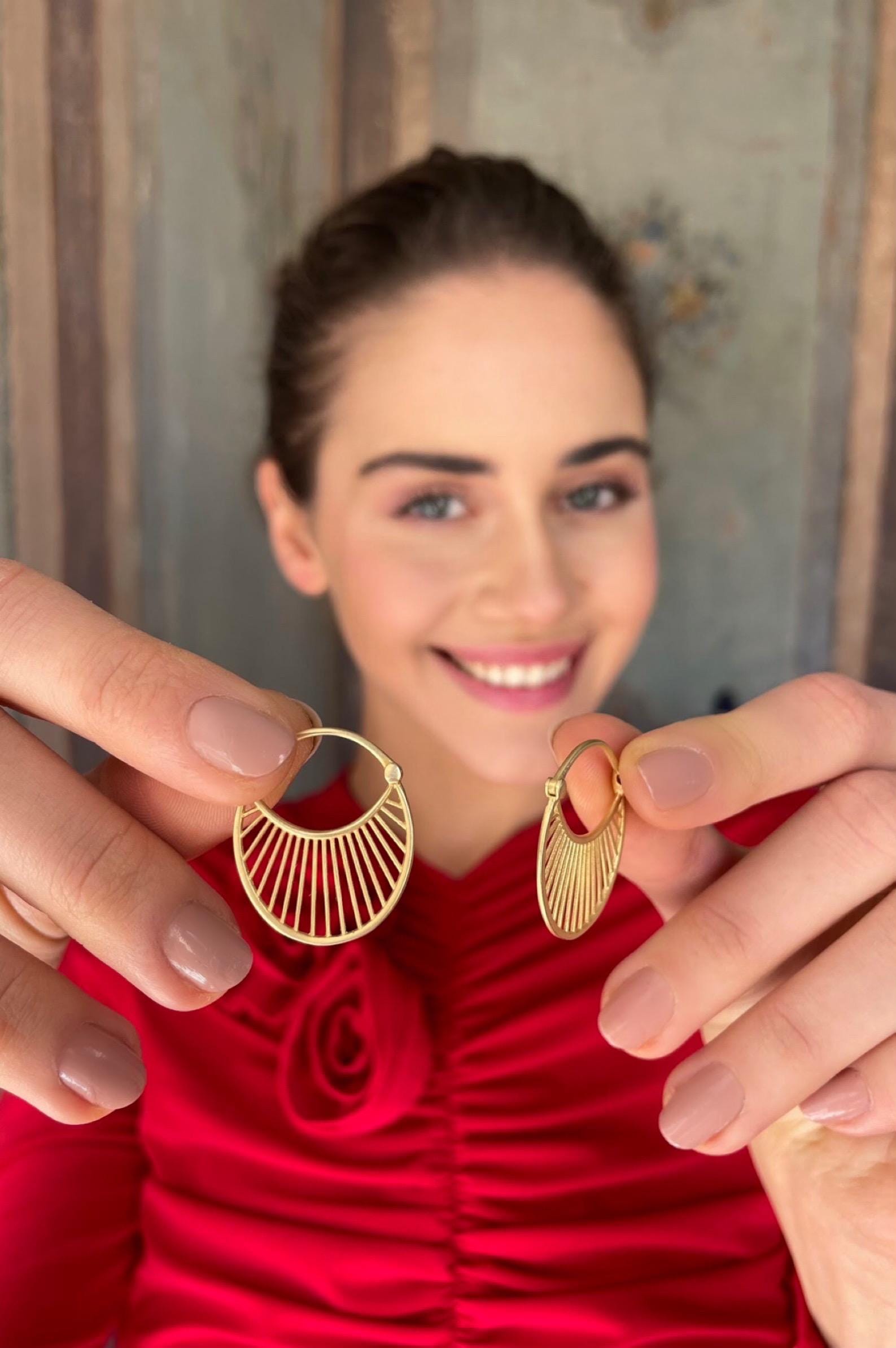 Antique Daylight Midi Earrings - 925 Sterling Silver Jewelry - Gold Plated Sunlight Earrings - Womens Jewelry -