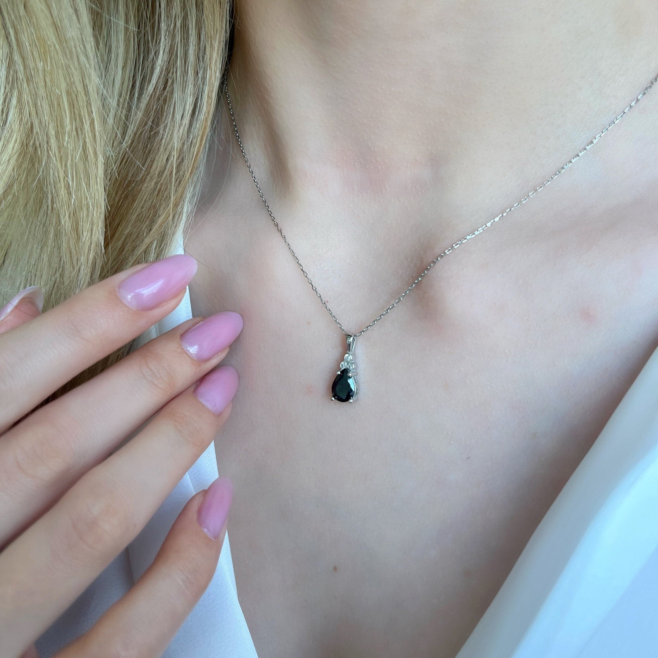 Natural Birthstone With Zirconia - Dainty Birthstone Sterling Silver Necklace - Family Birthstone Necklace Gift - Handmade Jewelry