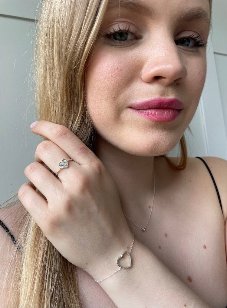 Sterling Silver Heart Bracelet - Delicate Silver Bracelet - Sterling Silver Jewelry - Handmade Jewelry -