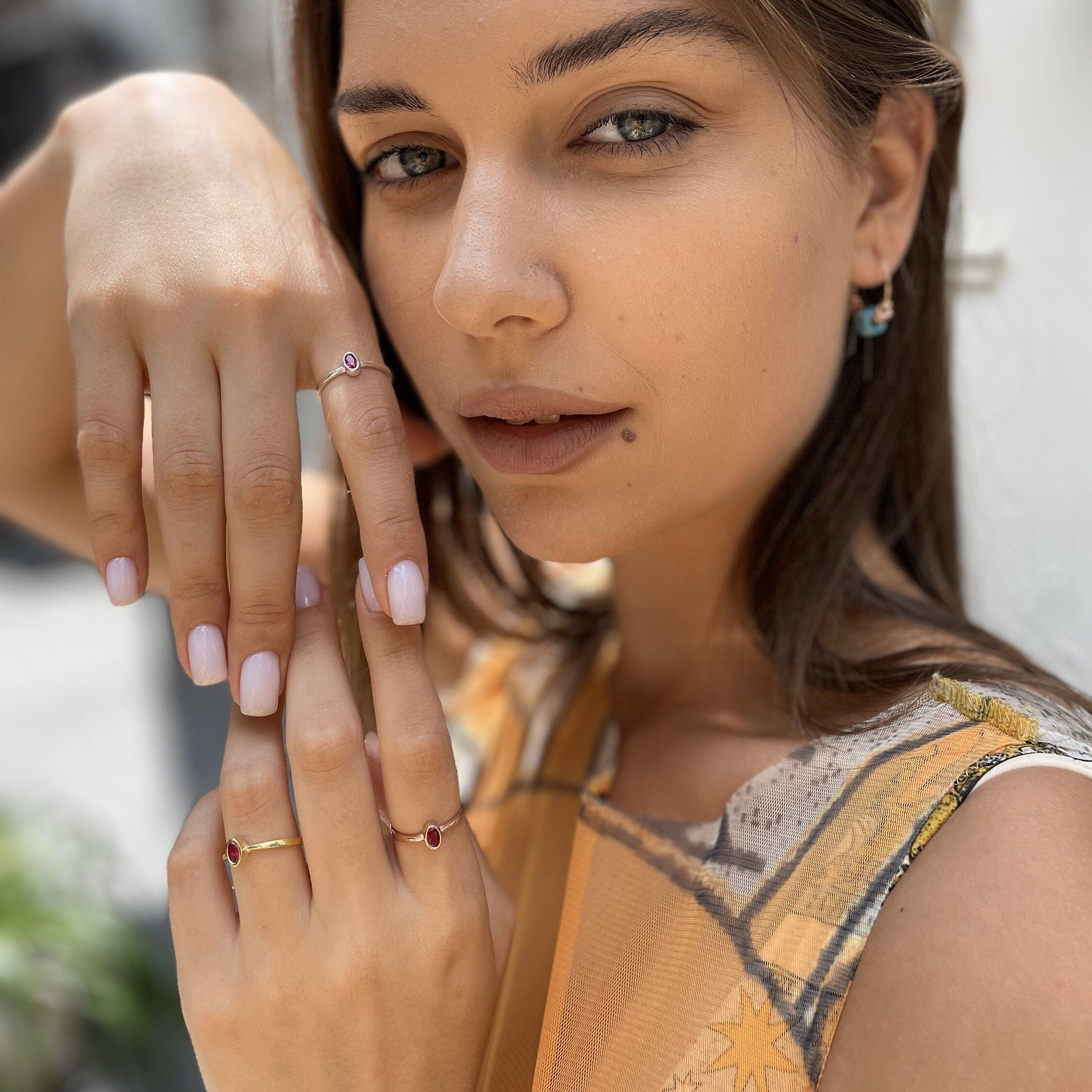 Simple & Chic Ruby Birthstone Stacking Ring - Oval Stone Silver Ring - Red Gemstone Jewelry - Dainty Promise Ring - Red Garnet Jewelry