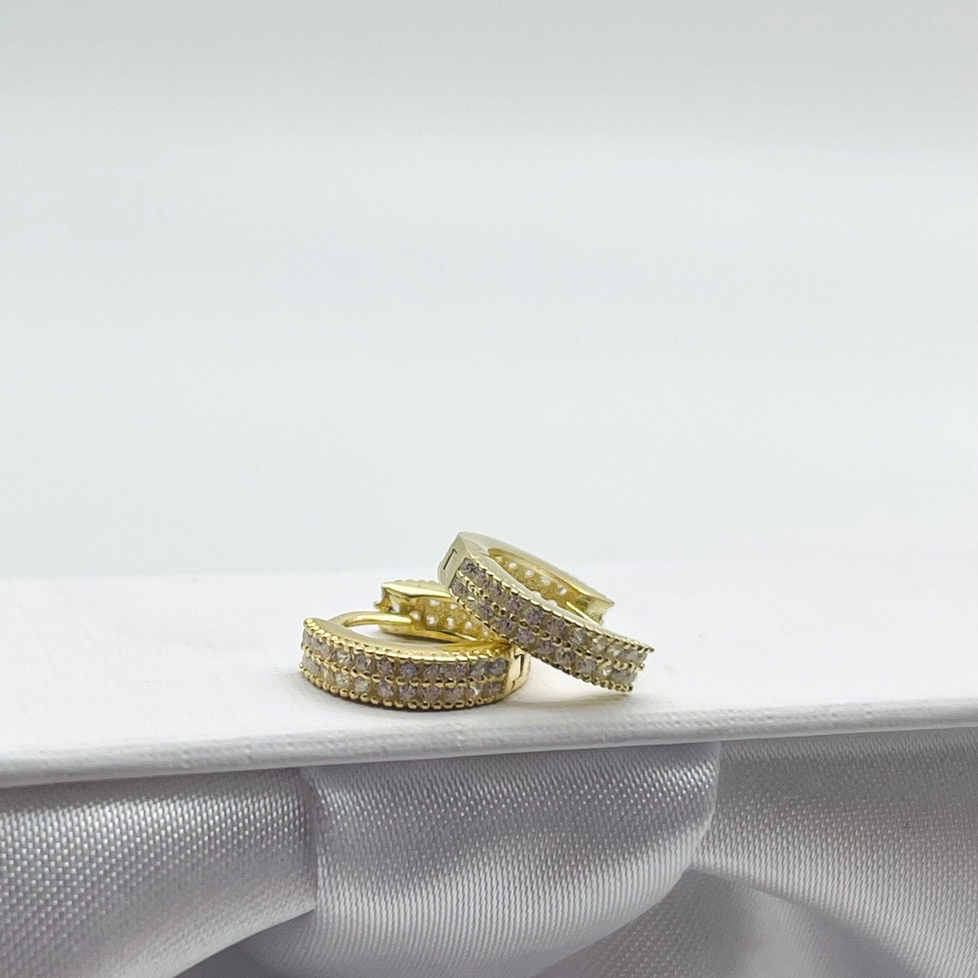 Petite Huggie Hoop Earrings - Pair Of Minimalist Two-way Huggie Hoop Earrings - Baguette Earrings - Twin Row Pave Cz Huggie Earrings