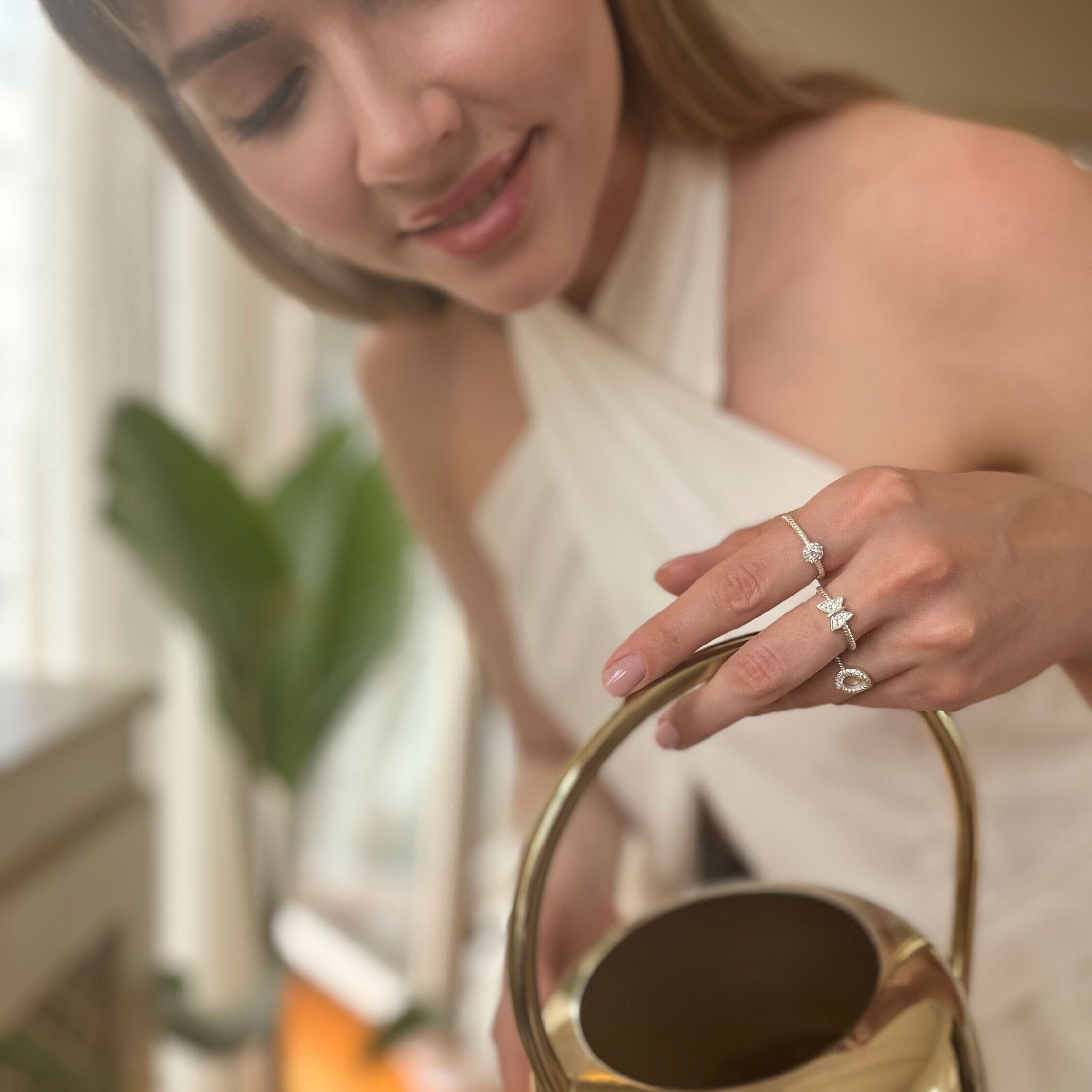 Engraved Sterling Silver Circle Ring - Geometric Minimalist Jewelry - Dainty Karma Circle Ring - Open Circle Rings For Women - Simple Design