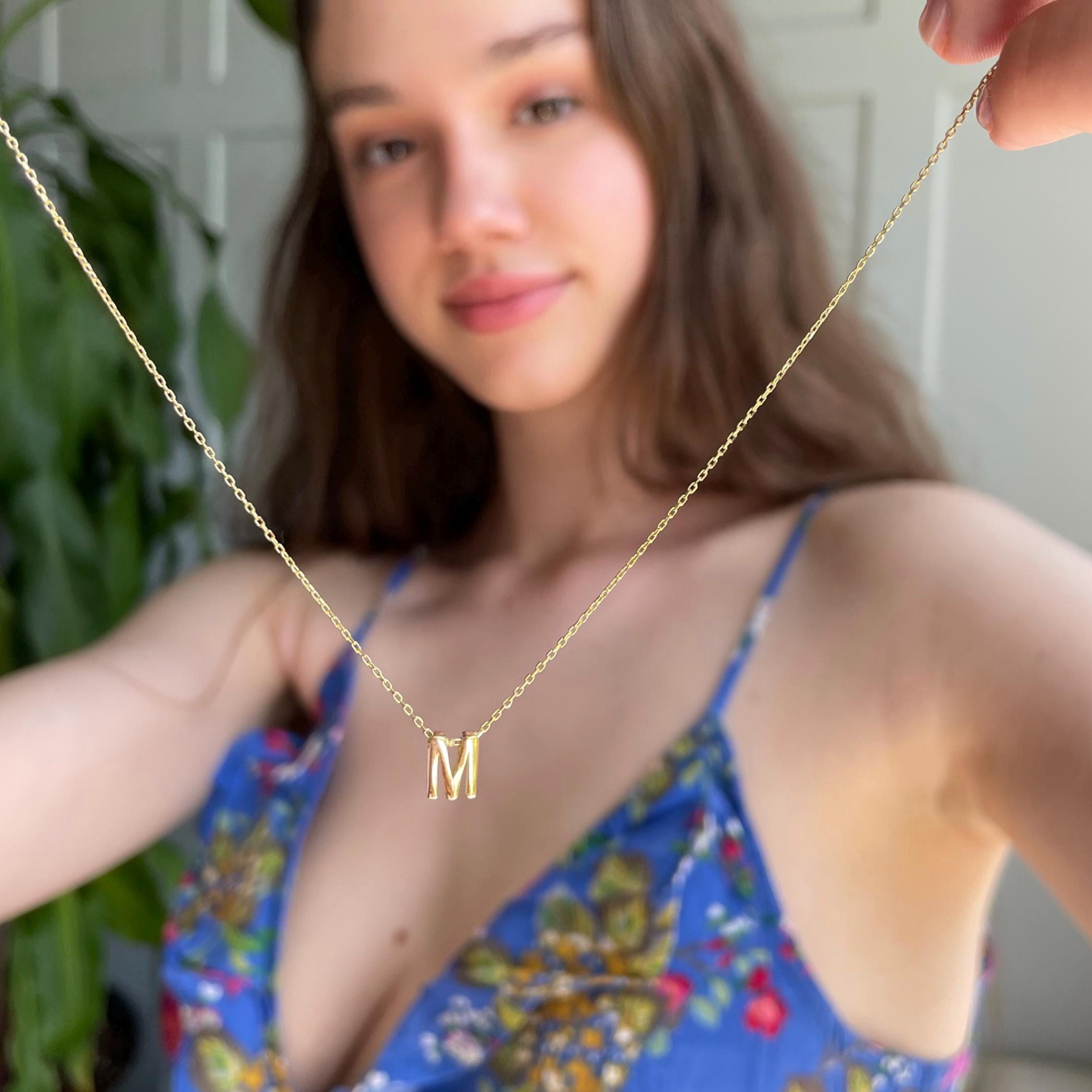 9k Solid Gold Initial Necklace - 9k Real Yellow Gold & White Gold Initial Necklace - 9k Personalized Letter Pendant - Jewelry For Women