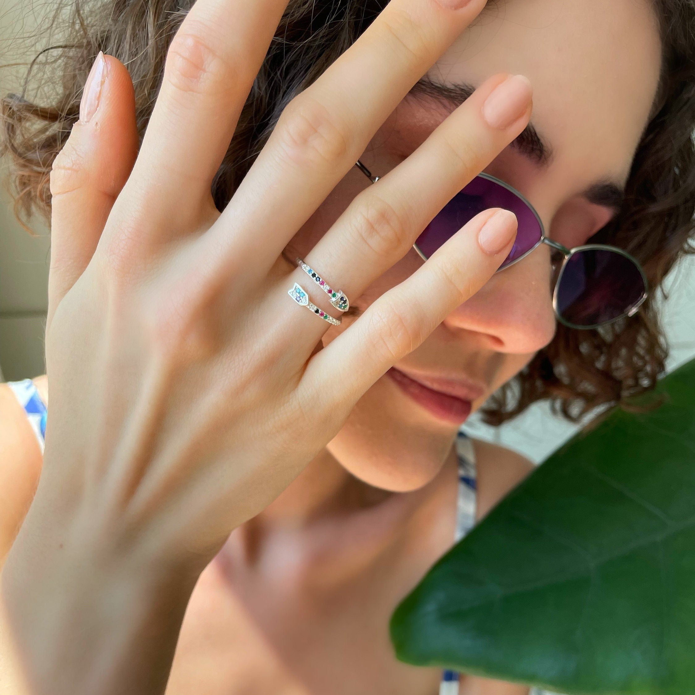 Multicolor Spiral Arrow Ring - Adjustable Silver Ring With Colorful Cz Gemstone - Minimalist & Elegant Jewelry -