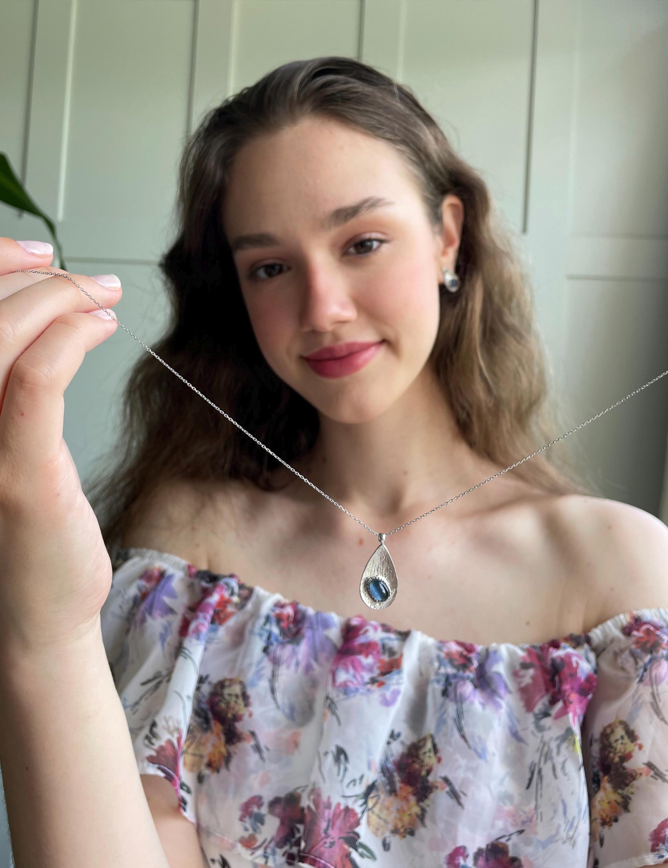 Handcrafted Silver Teardrop Birthstone Set - Necklace, Ring, Earrings - Large Teardrop Birthstone Trio Matching Set - Perfect Gift Idea