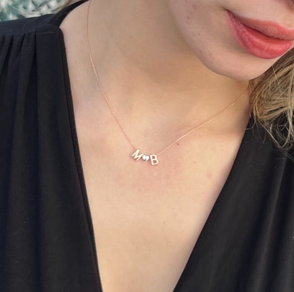 Personalized Sterling Silver Initial Necklace, Heart Pendant