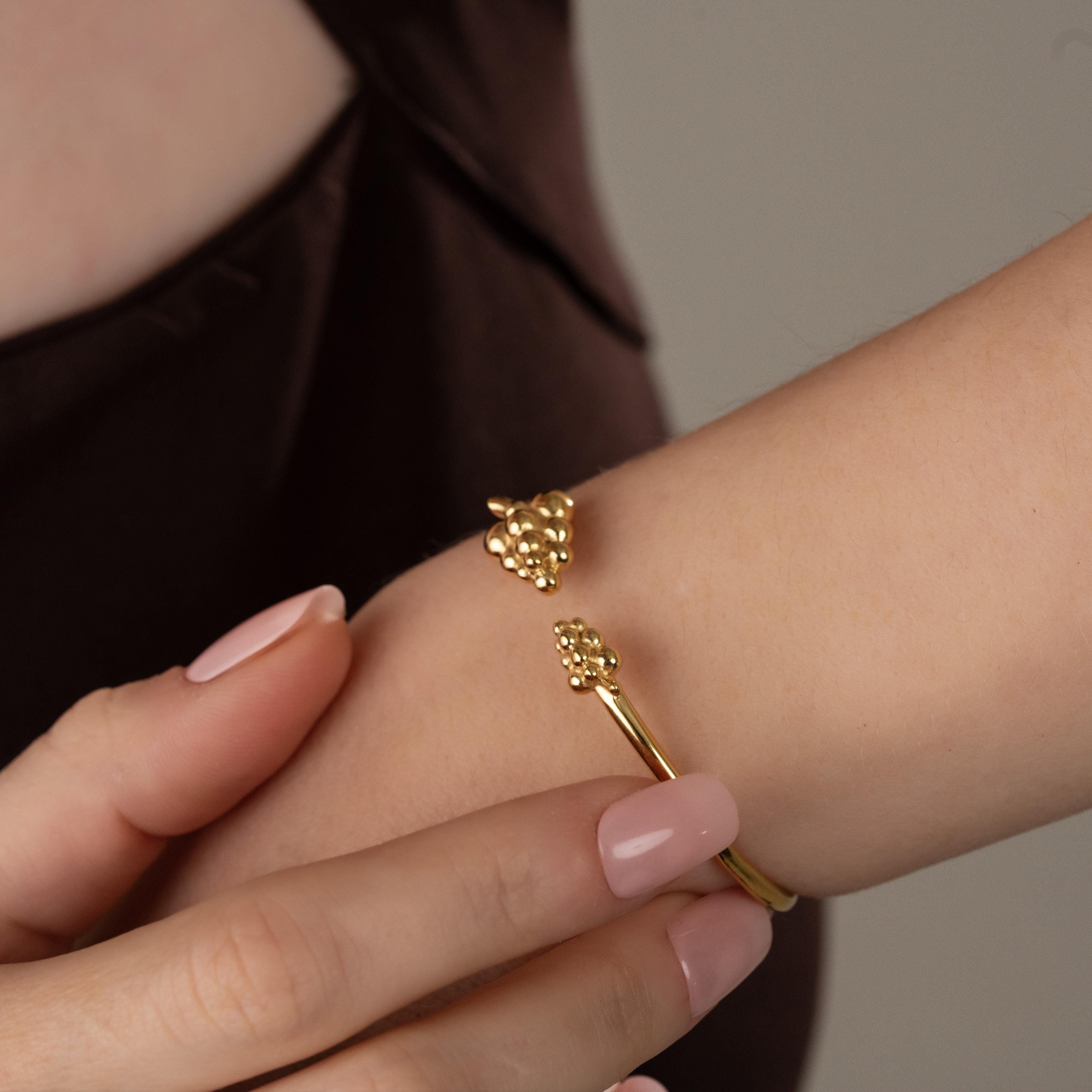 Gold & Silver Beaded Cuff Bracelet , Handmade Open Cuff Bracelet , Minimalist Open Bangle , Chunky Beaded Bracelet, Adjustable Modern Bangle