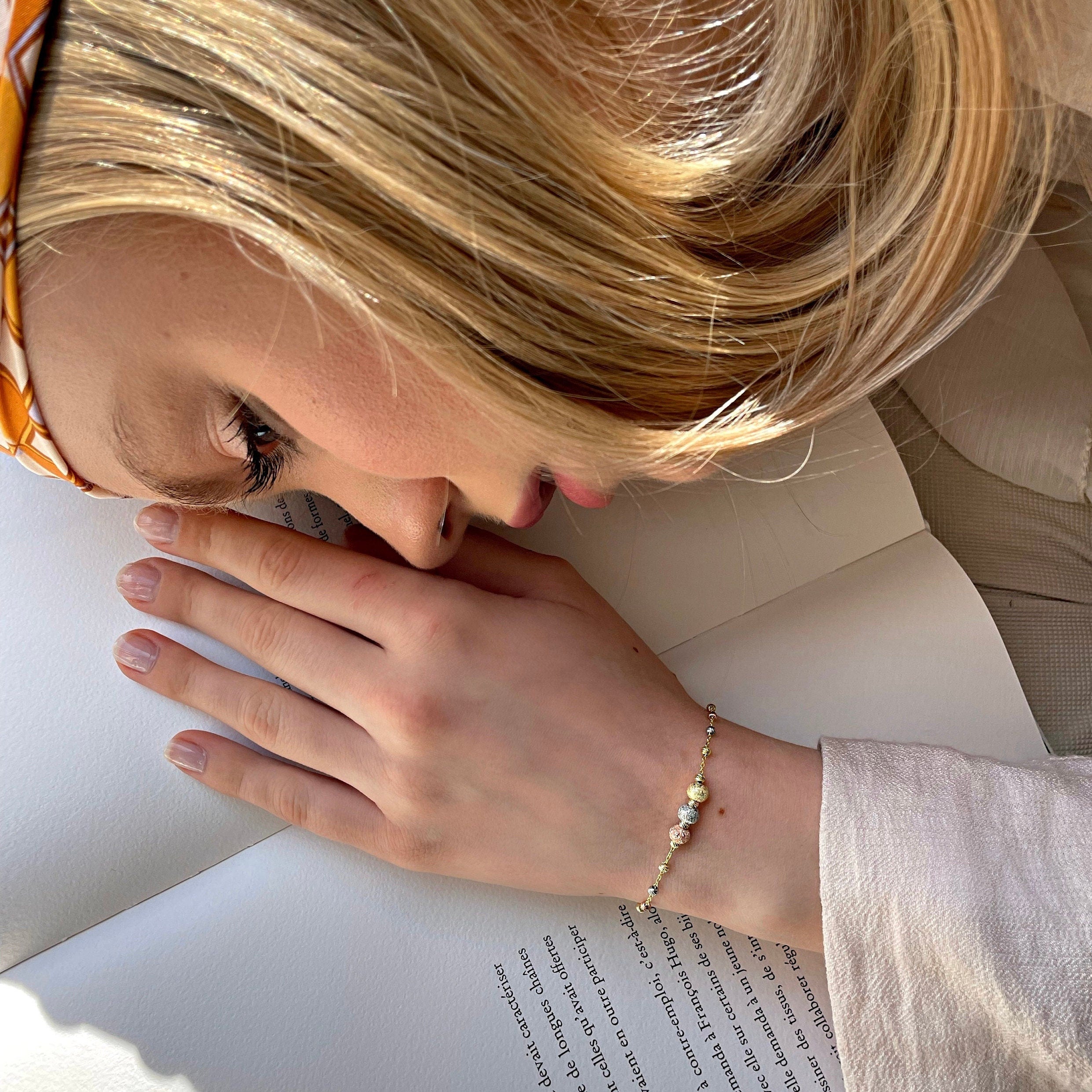 Sterling Silver Sattelite Bracelet - Silver Mini Ball Bracelet - Gold Plated Chain - Silver Bracelet - Bridal Gift - Bridesmaid Gift