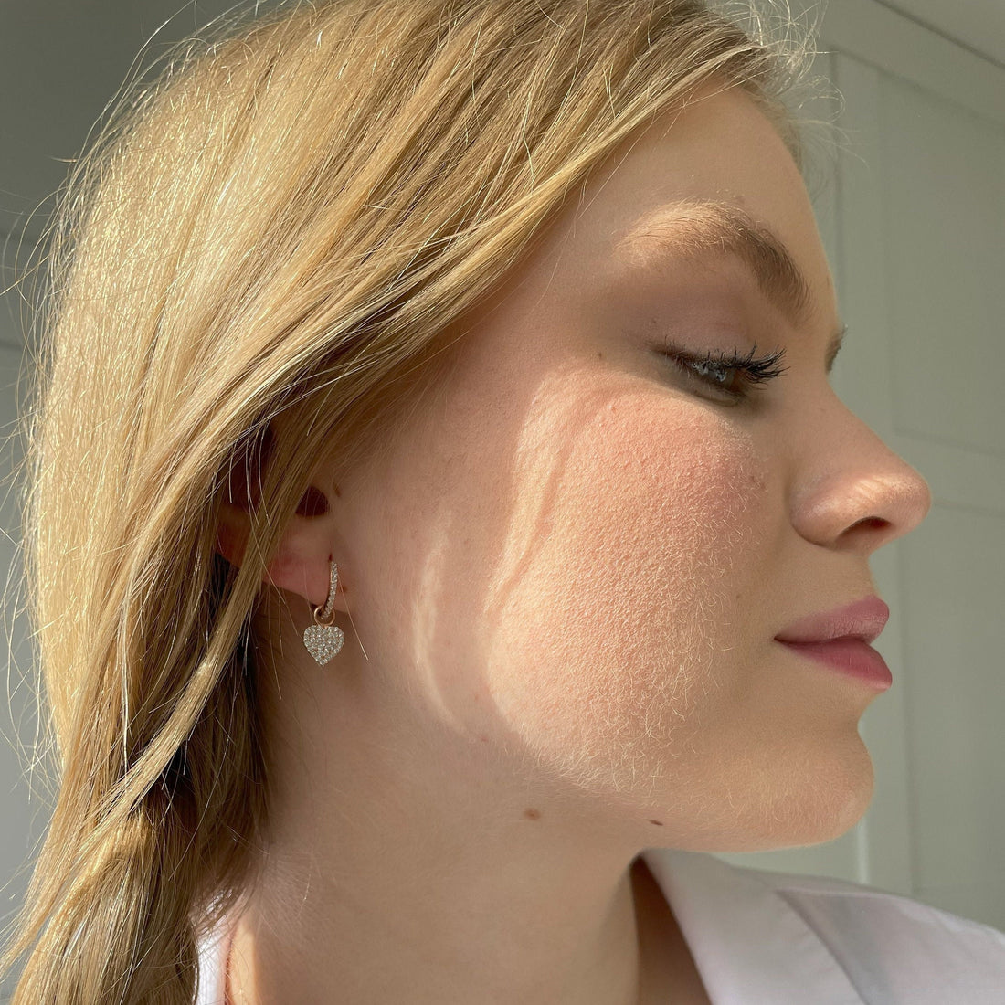 Small Pave Heart Charm Hoop Earrings - 925 Sterling Silver Cz Heart Charm Hoops - Dainty Minimalist Earrings - Delicate Rose Gold Earrings