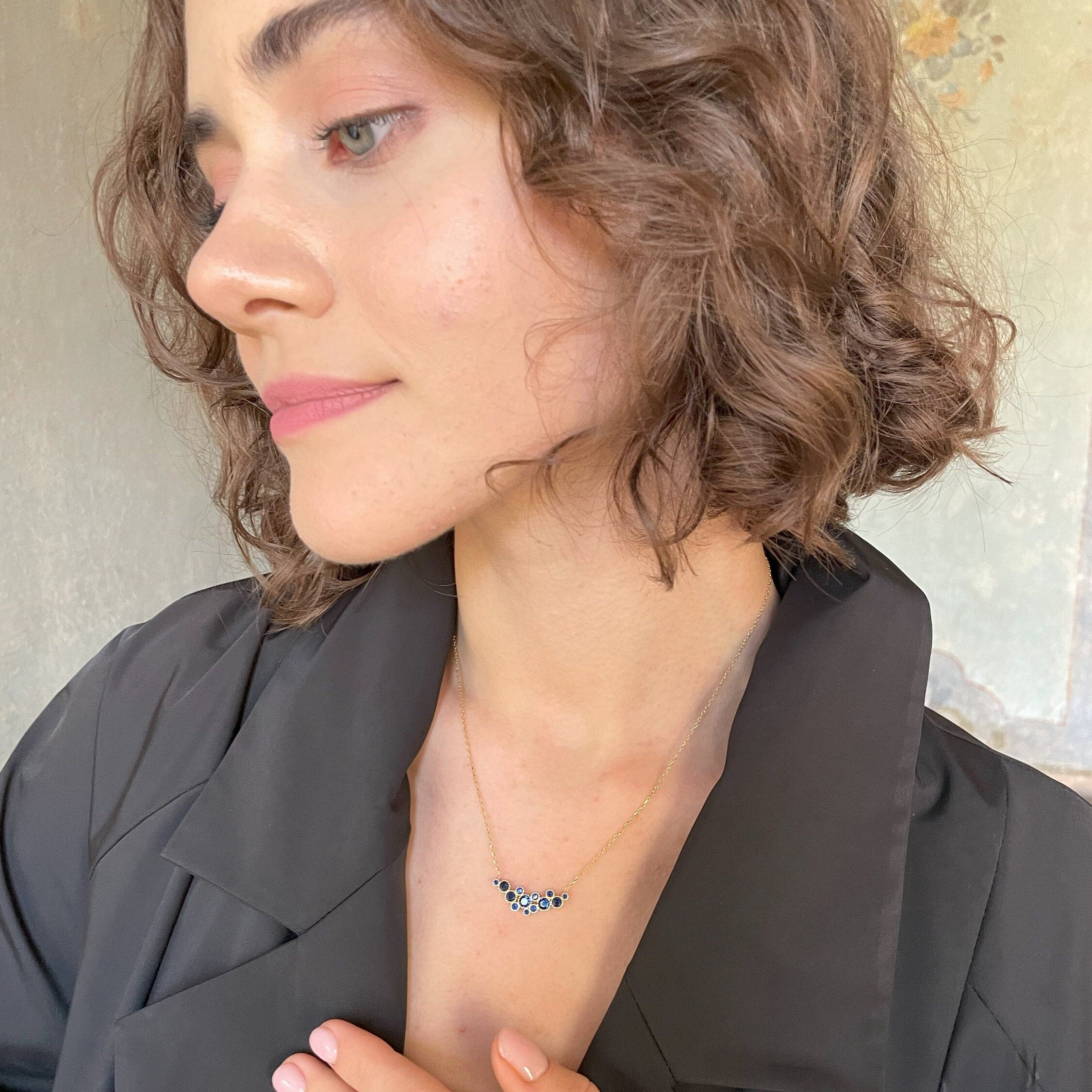 Round Cut Multicolor Birthstone Necklace - Emerald, December Blue, Sapphire, Mix Gemstones Jewelry - Gold Plated 925 Sterling Silver Jewelry