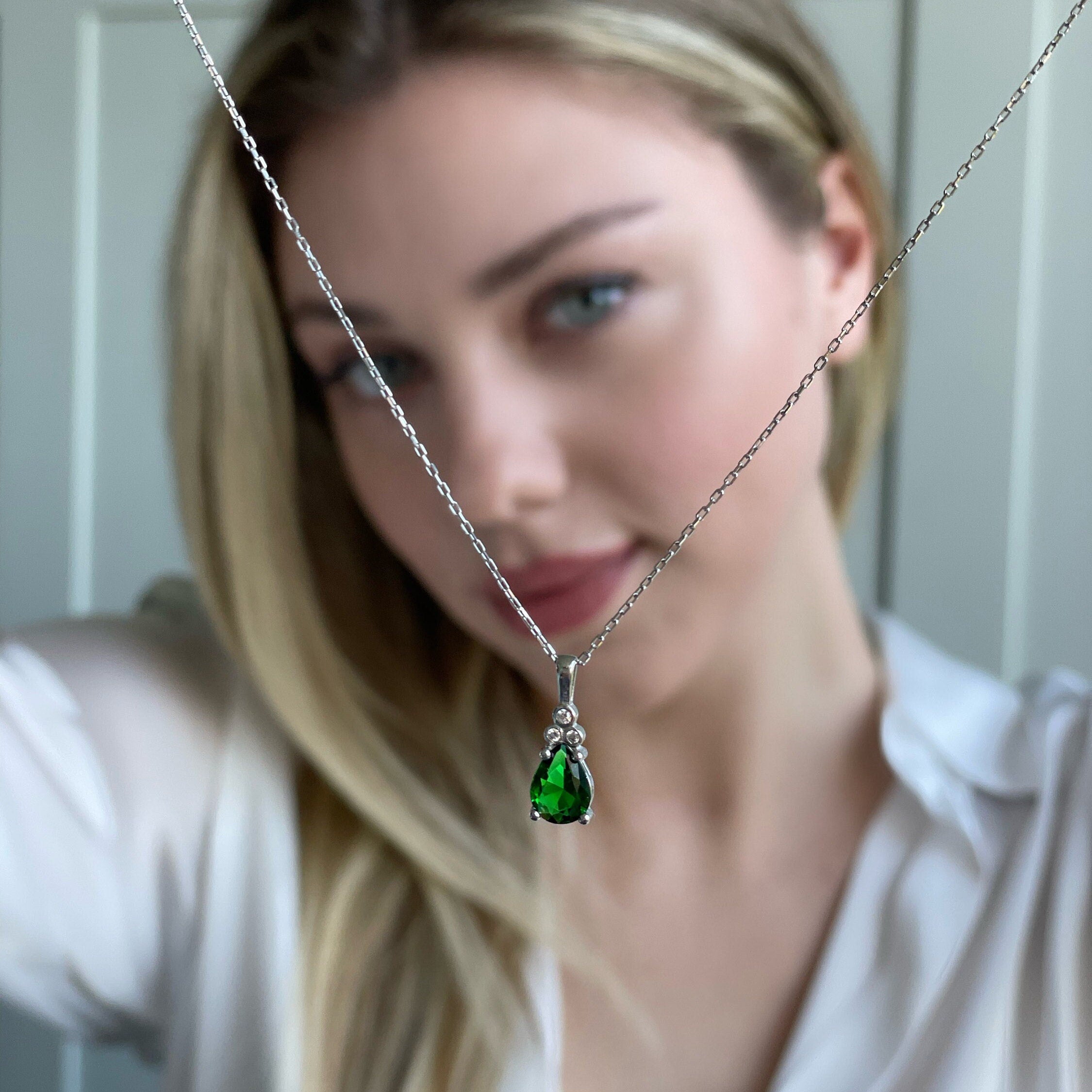 Natural Birthstone With Zirconia - Dainty Birthstone Sterling Silver Necklace - Family Birthstone Necklace Gift - Handmade Jewelry