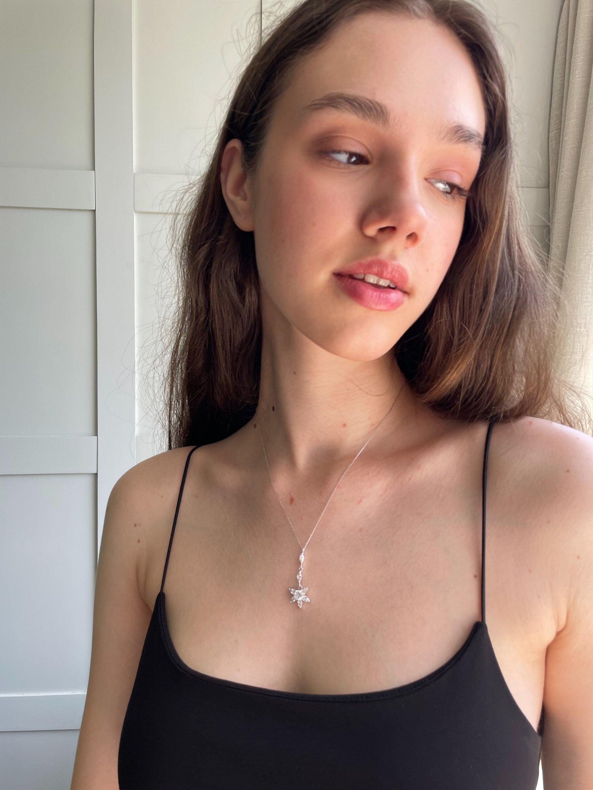 Charming Cz Flower Necklace - Sparkling Zirconia Floral Pendant - Sterling Silver Floral Design Jewelry - Delicate Gift Idea