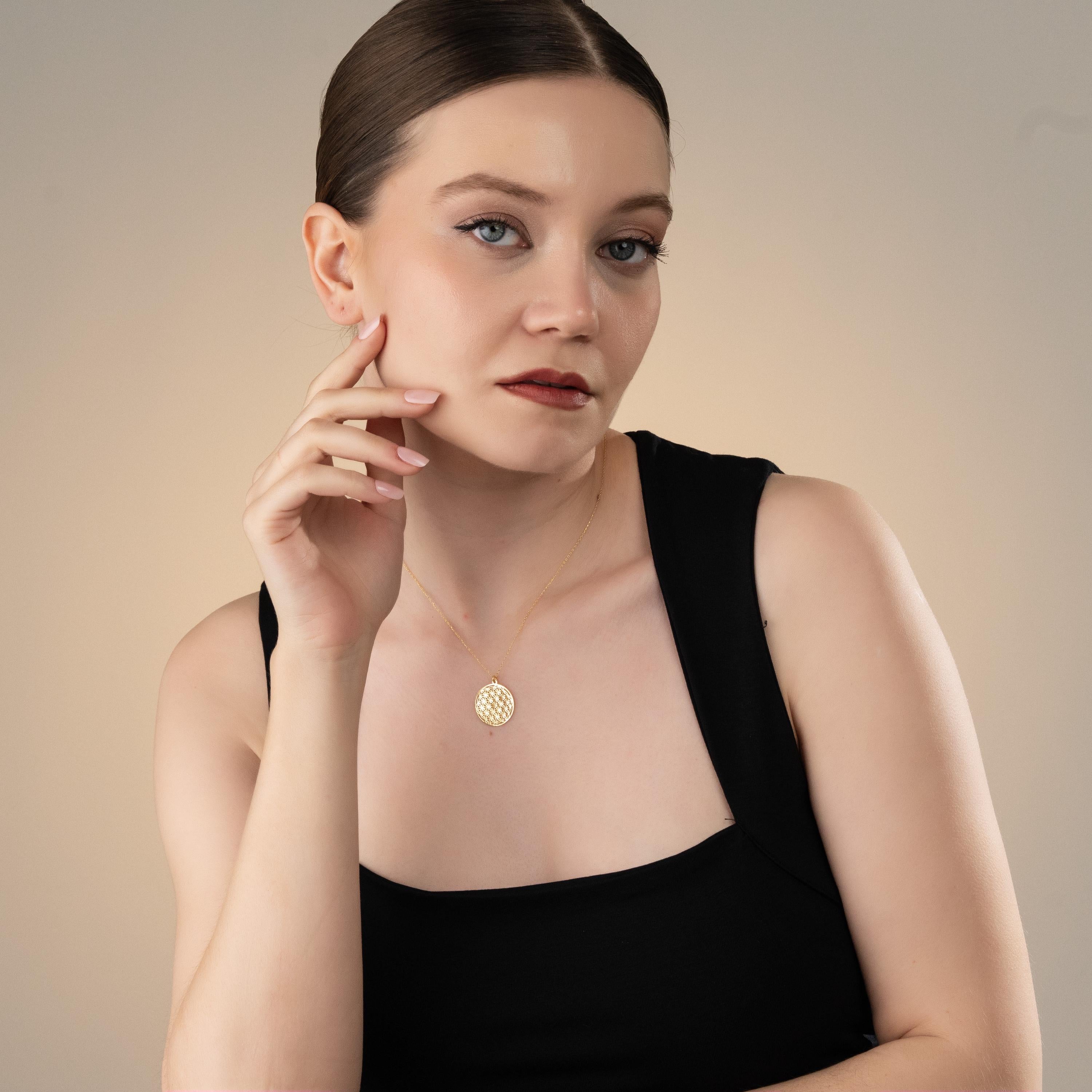 Gold Flower Of Life Medallion Necklace, Sacred Geometry Pendant