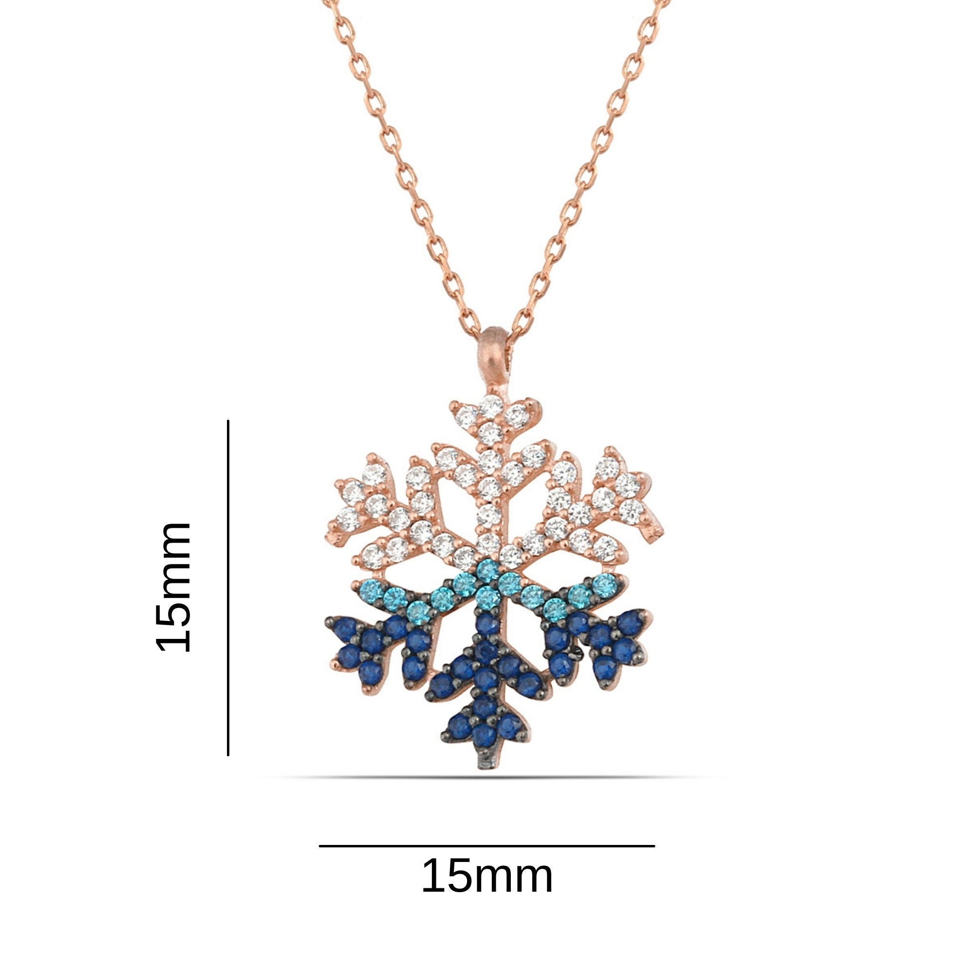 Silver Snow Flake Necklace, Modern Look Multicolor Cubic Zircon Pendant , Winter Present, Snow Flake Handmade Jewelry,