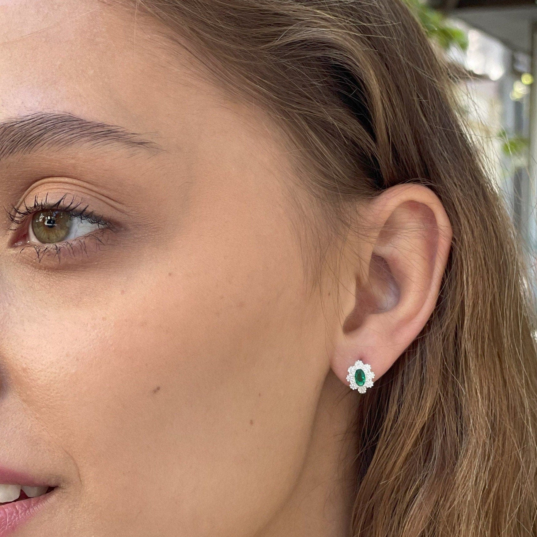 Vintage Emerald Earrings - Dainty Emerald Cz Earrings - Sterling Silver Jewelry - Minimalist Jewelry