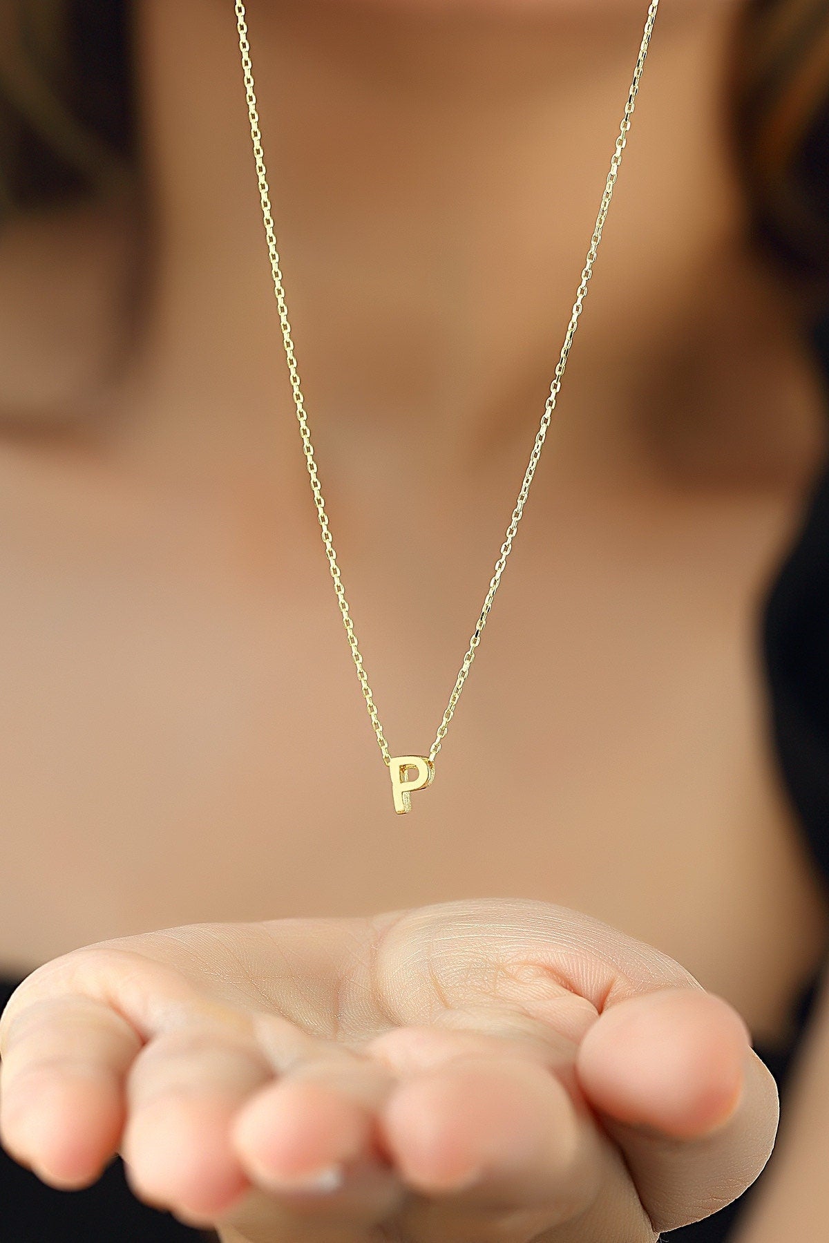 Personalized Initial Necklace, Customized Letter Necklace, Gold Color Sterling Silver Initial, Handmade Jewelry, Personalized Gift